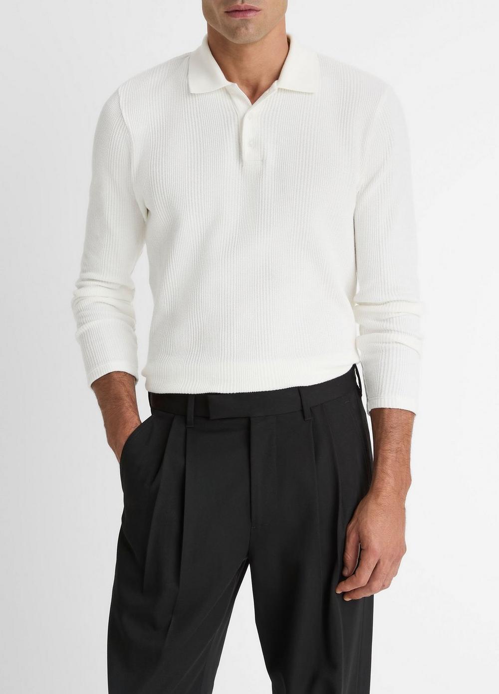Men's Variegated Cotton Polo Shirt, Off White, Size XXL Vince