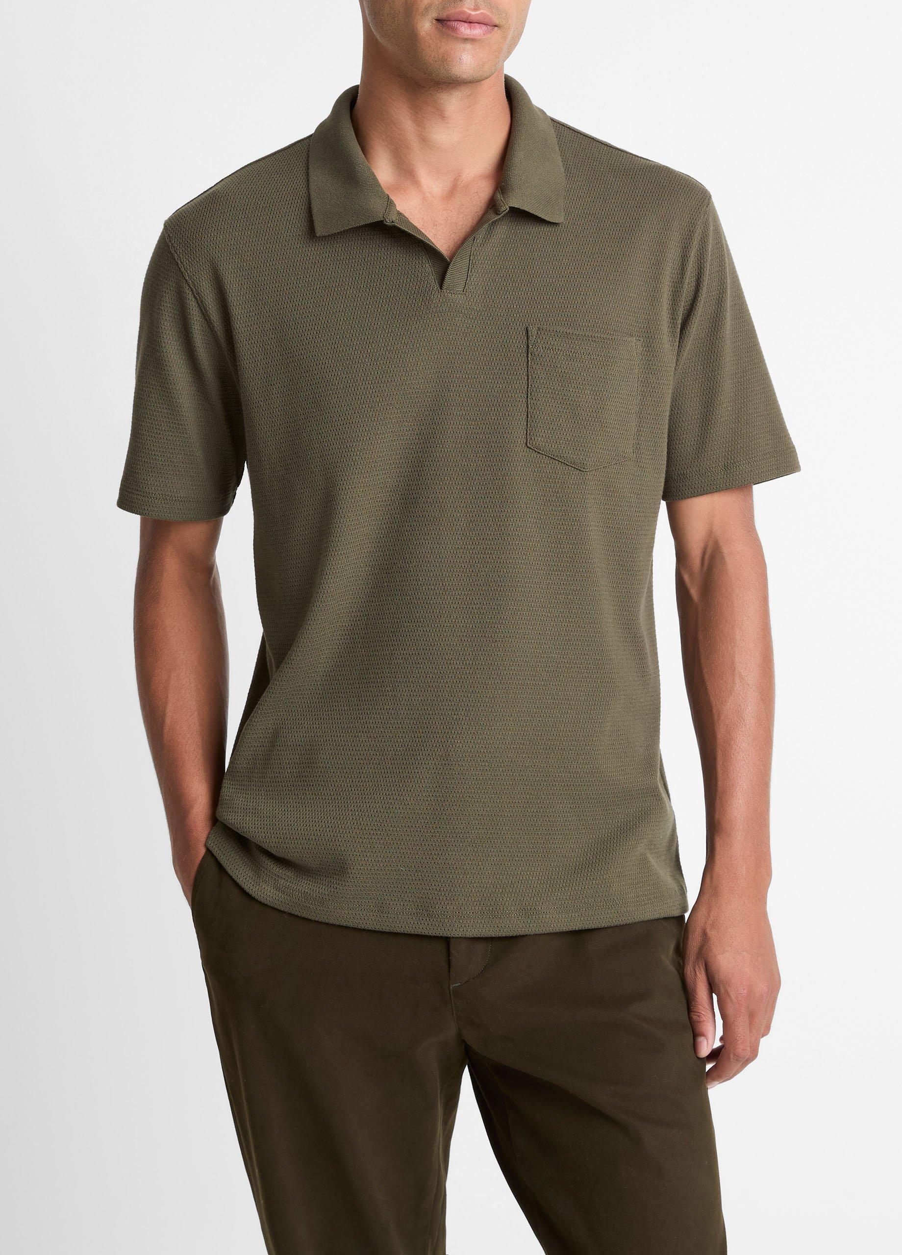 Men's Cotton-Blend Johnny-Collar Polo Shirt, Driver Green, Size S Vince
