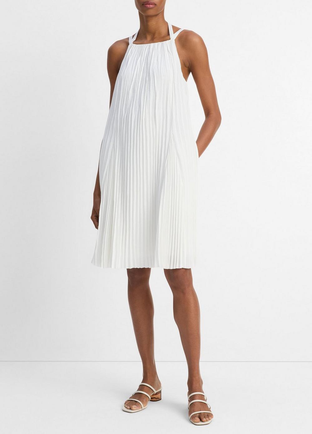 Women's Pintuck Pleated A-line Dress, Off White, Size XL Vince