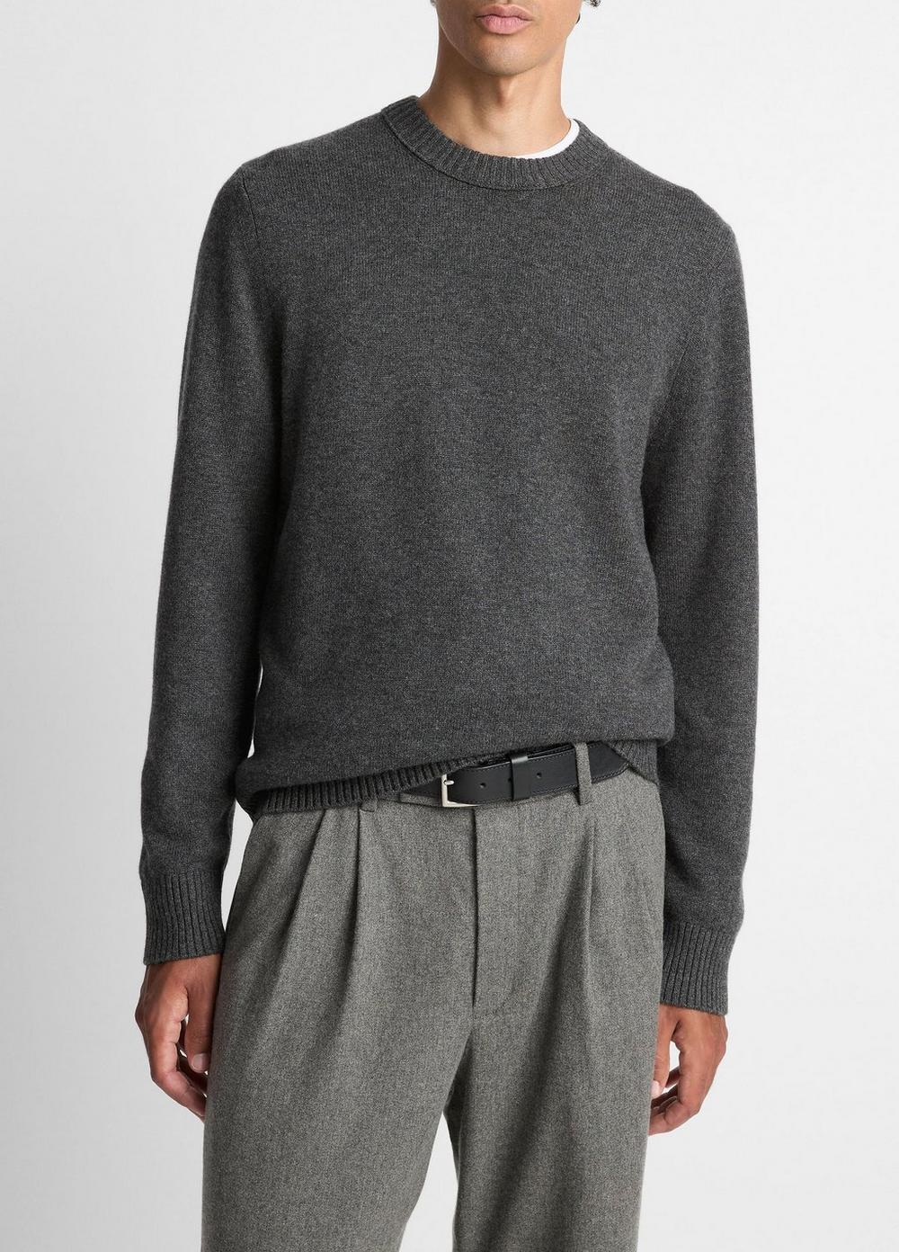 Men's Wool-Cashmere Crew Neck Sweater, Heather Charcoal, Size M Vince