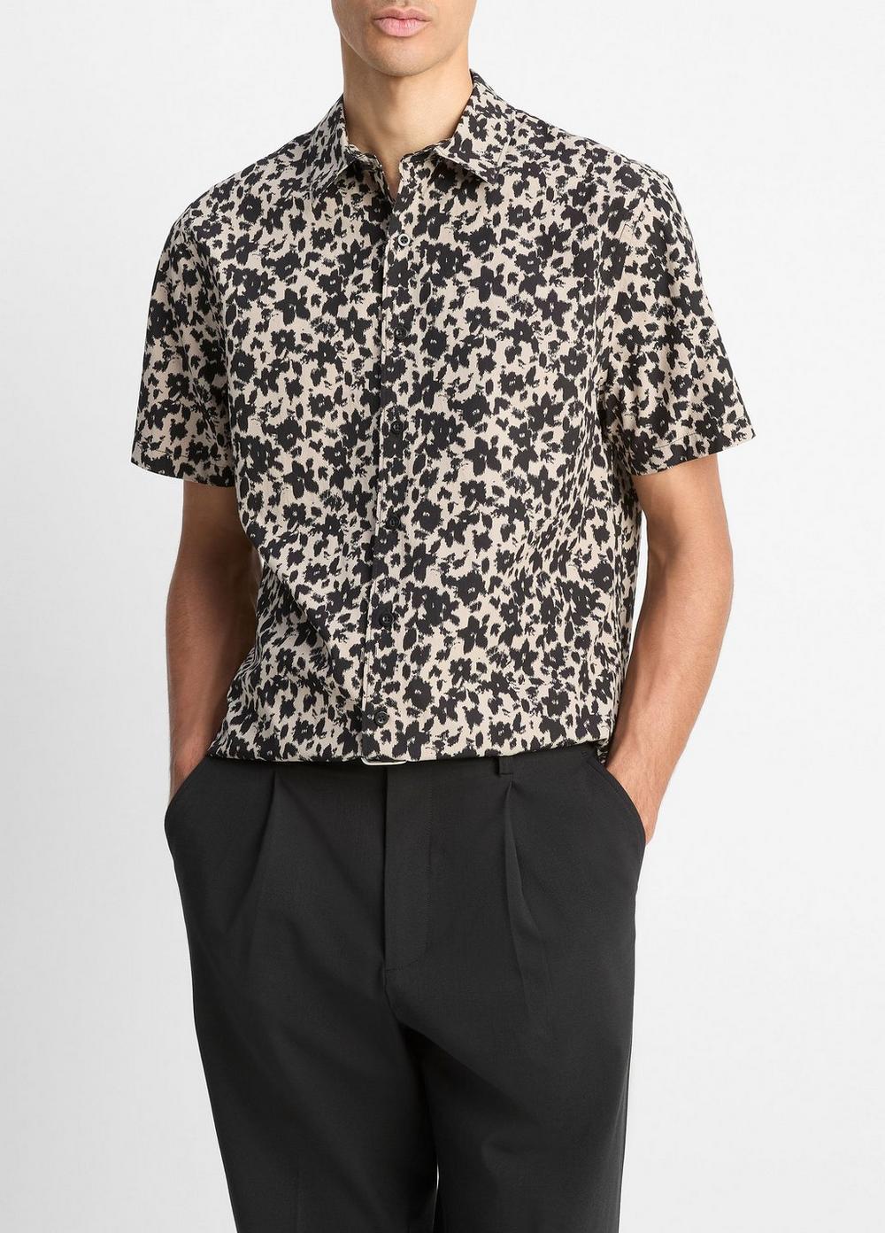 Men's Star Lily Short-Sleeve Button-Front Shirt, Putty/black, Size XXL Vince