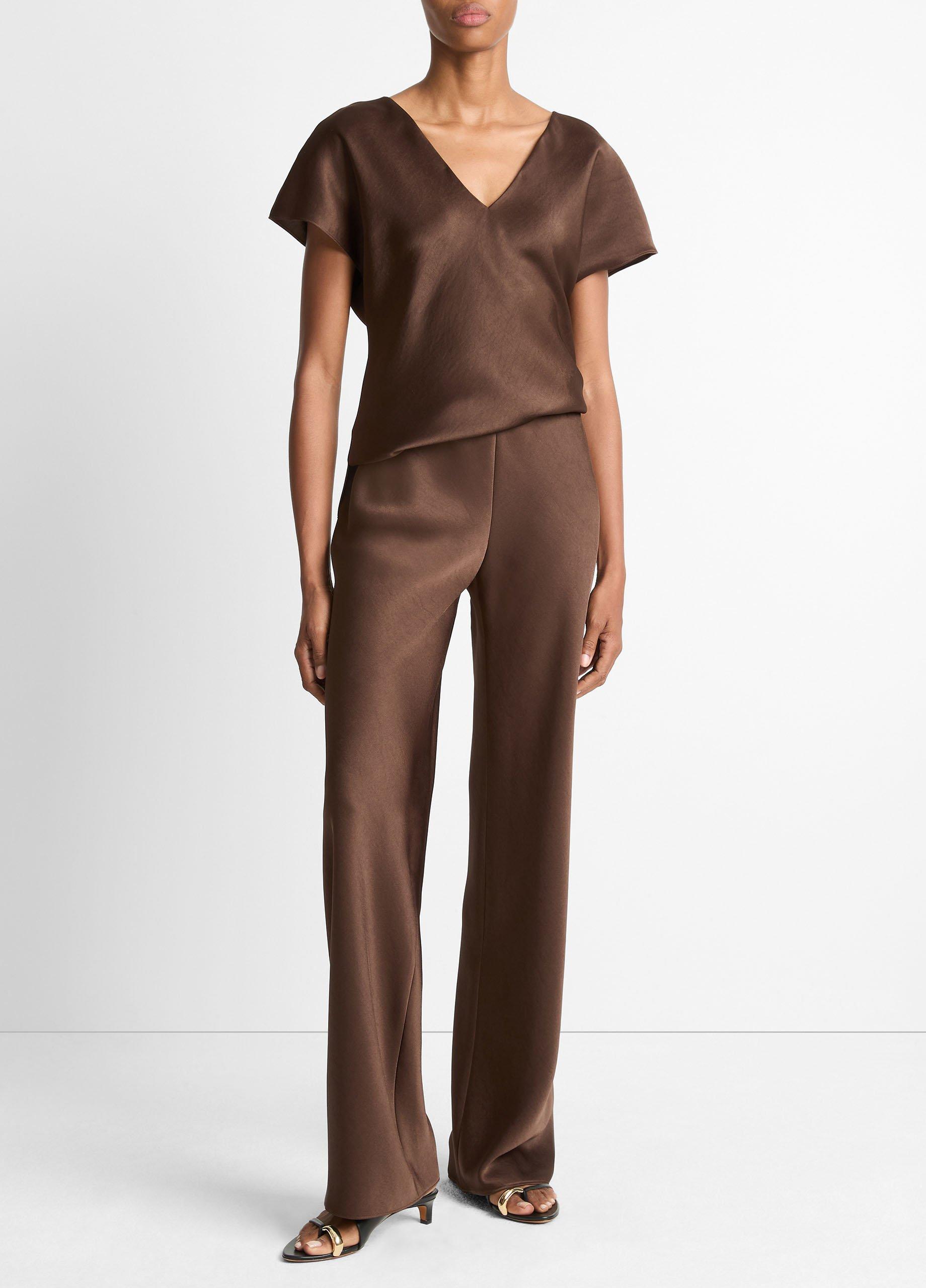Women's Colette High-Rise Fluid Satin Bias Pant, Espresso, Size L Vince