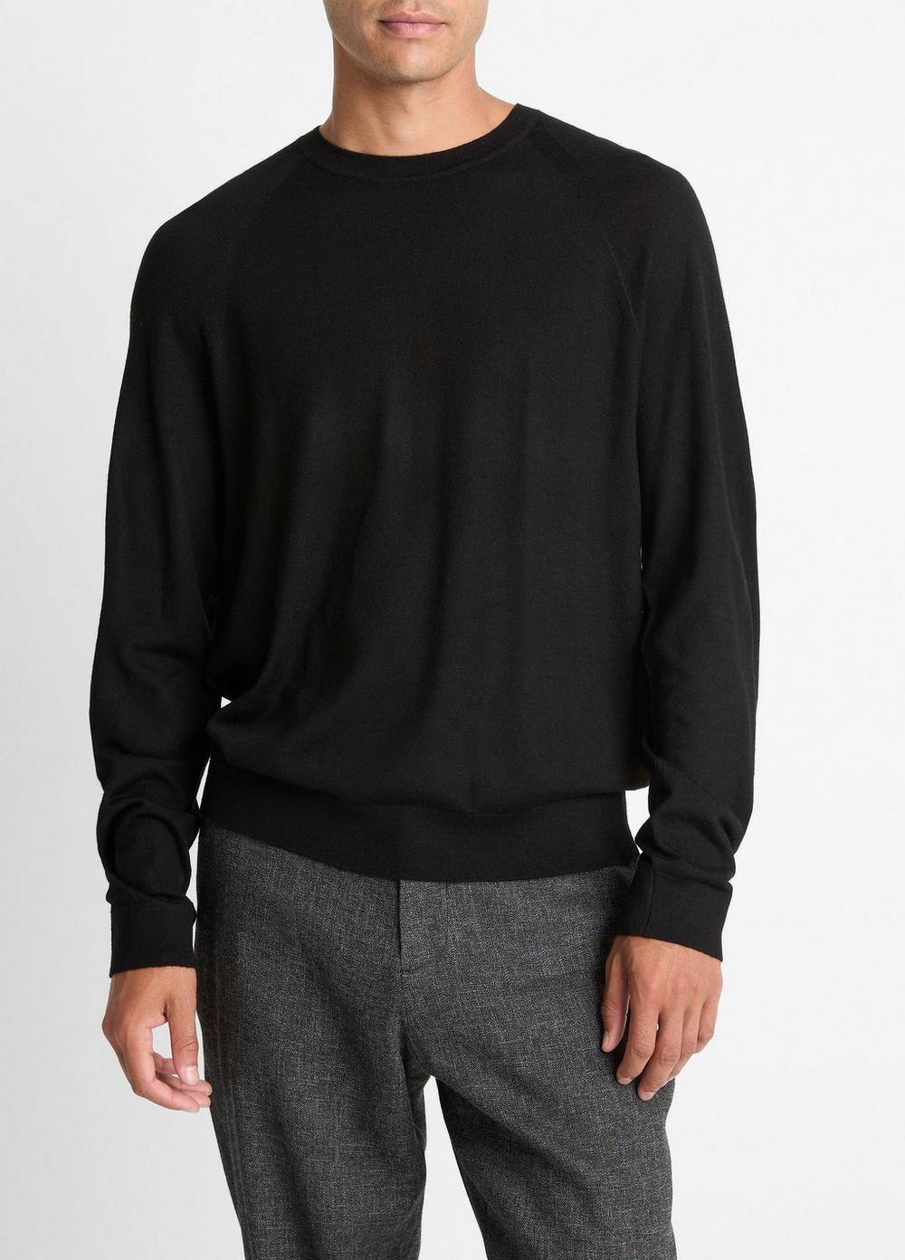 Men's Featherweight Wool-Cashmere Crew Neck Sweater, Black, Size M Vince