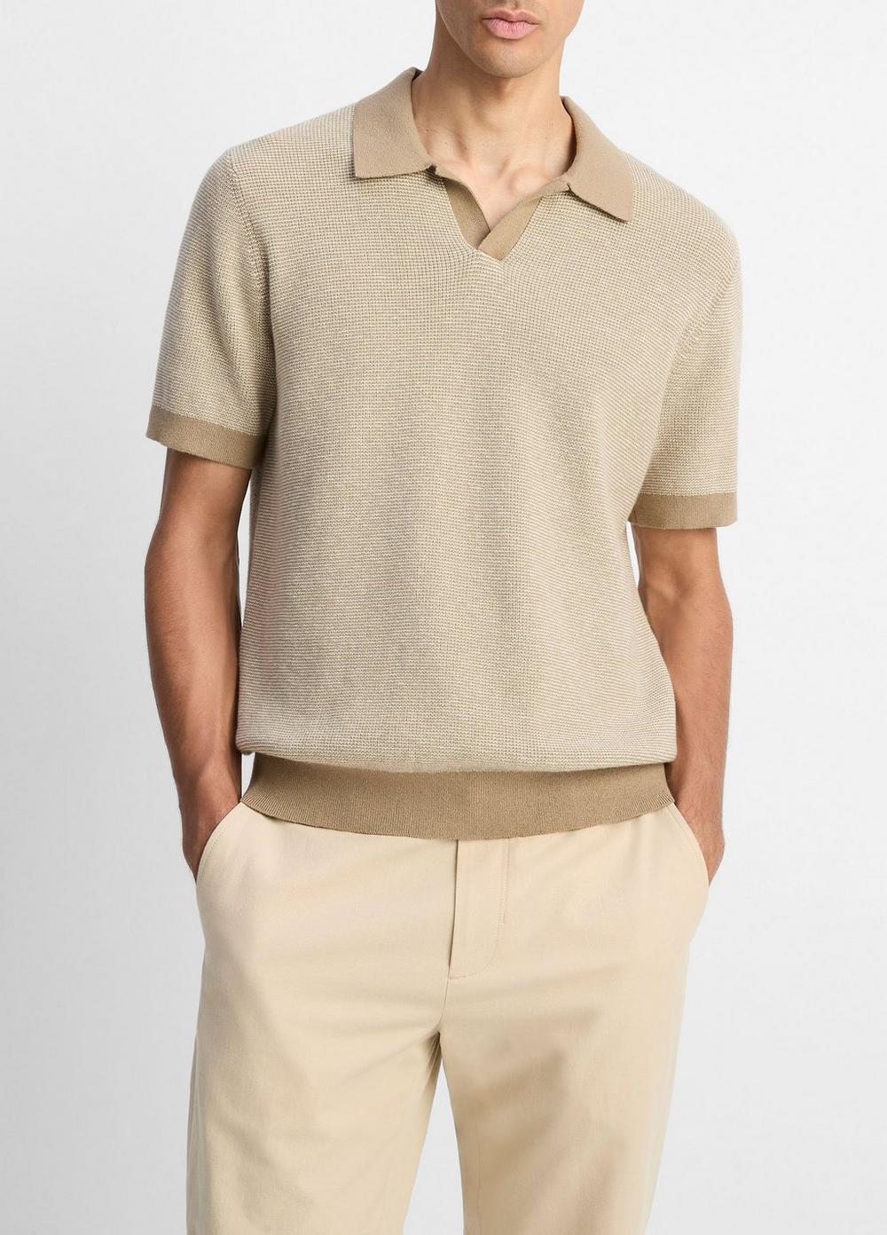 Men's Colorblocked Feed-Stripe Cotton-Cashmere Johnny-Collar Sweater, Canyon/horchata, Size XL Vince
