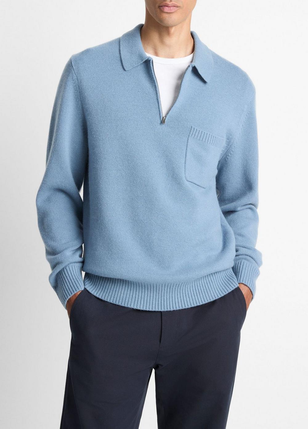 Men's Wool & Cashmere-Blend Quarter-Zip Polo Sweater, Parlor Blue, Size XXL Vince