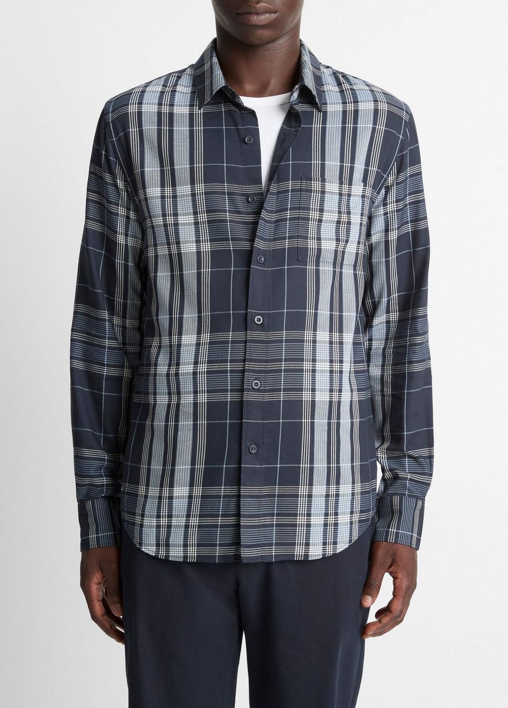 Men's Dunluce Plaid Cotton-Blend Button-Front Shirt, Coastal Blue/blanco, Size S Vince