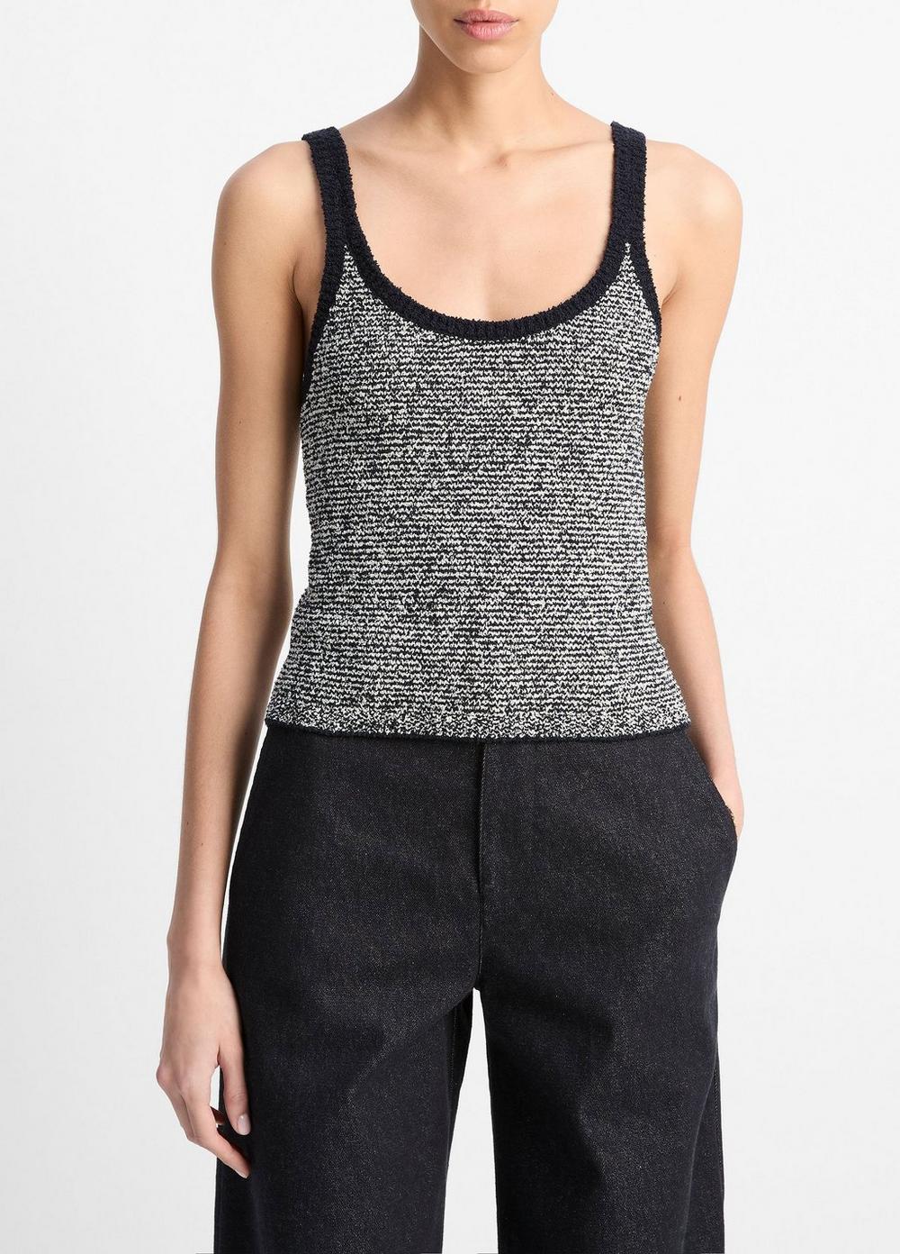 Women's Textured Micro-Stripe Italian Cotton-Blend Sweater Tank, Coastal Blue/oat Shell, Size XS Vince