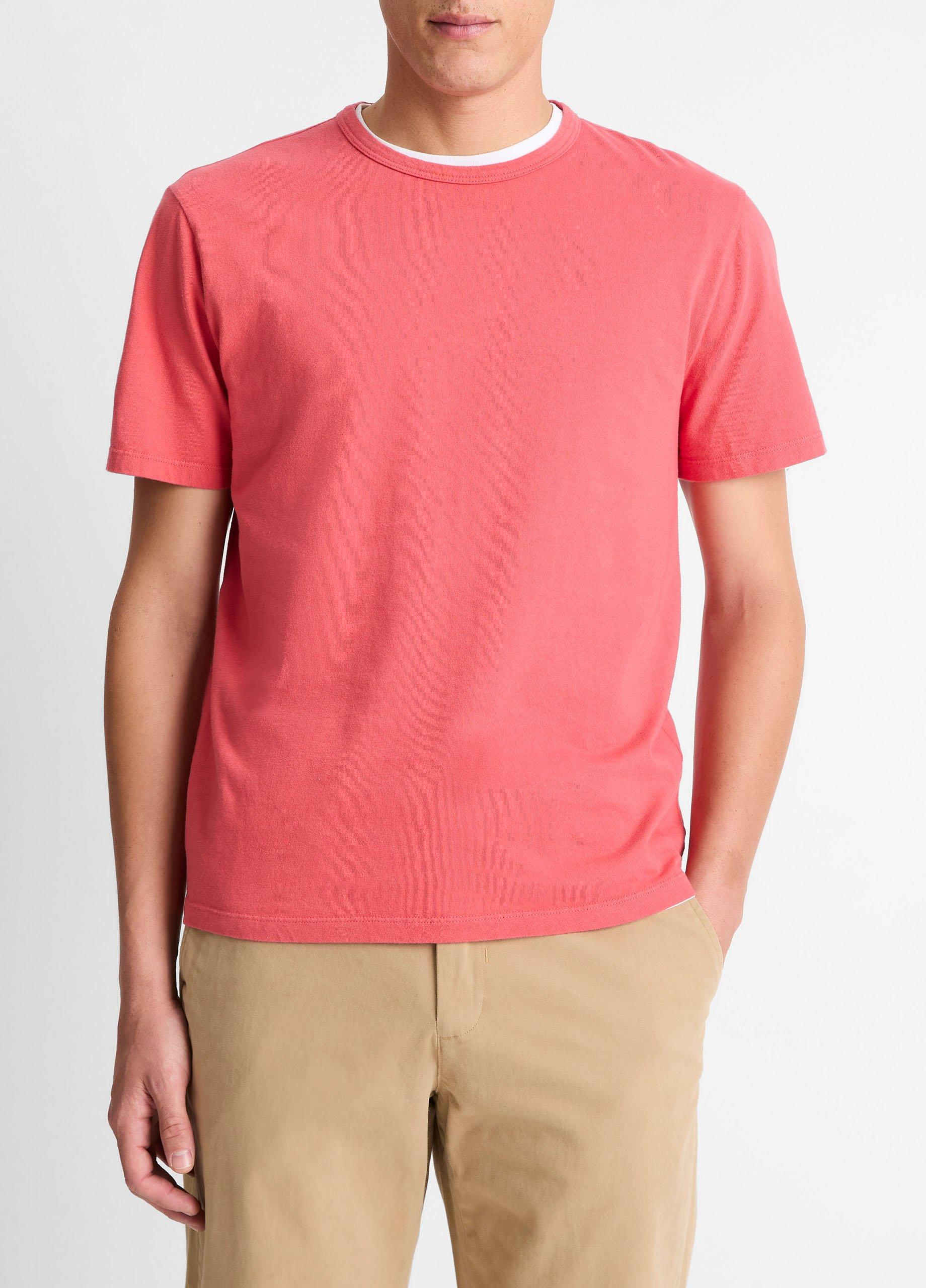 Men's Garment Dye Cotton T-Shirt, Washed Coral Red, Size XL Vince