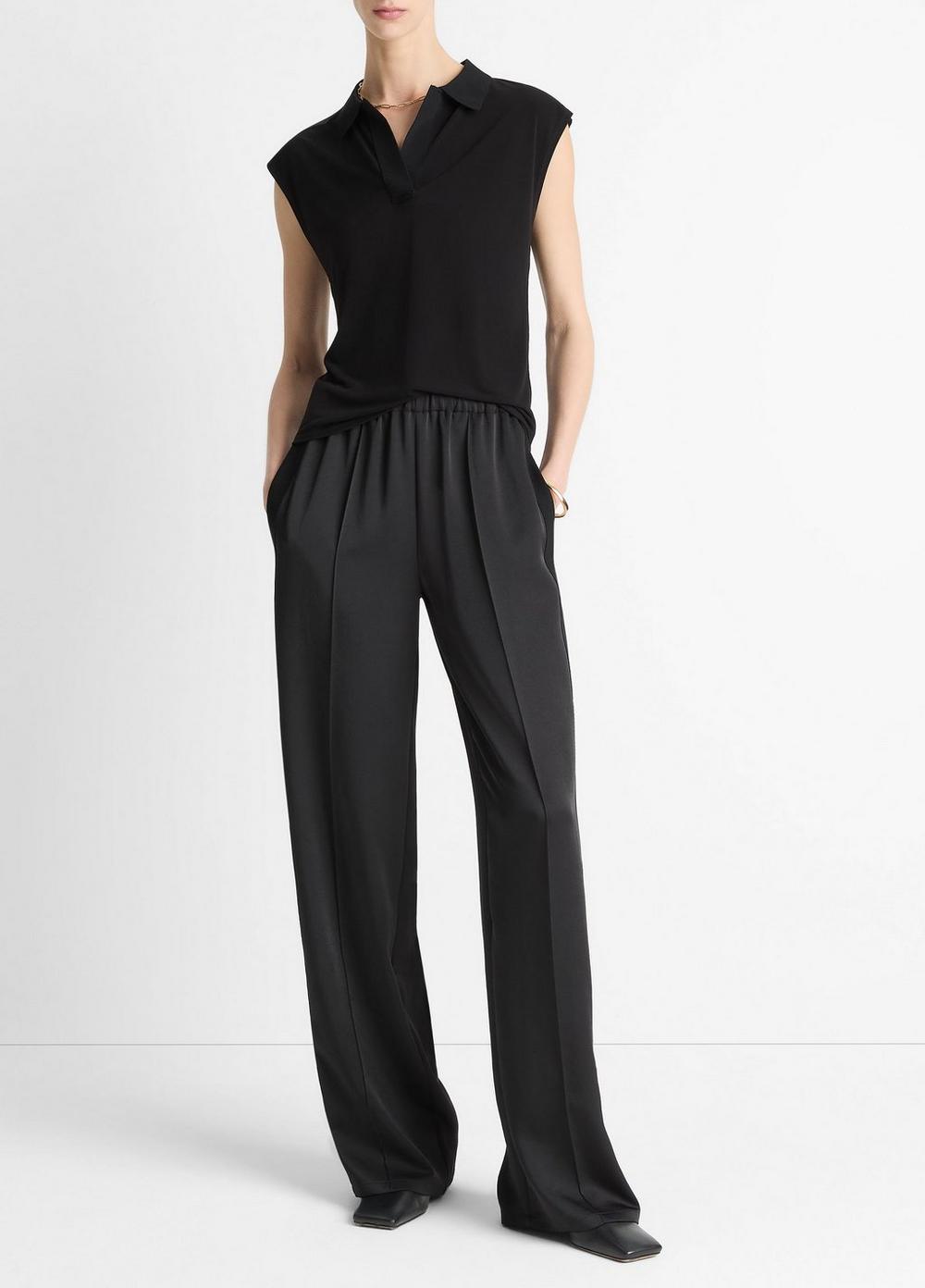 Women's Side-strap Crepe Pull-On Pant, Black, Size XL Vince
