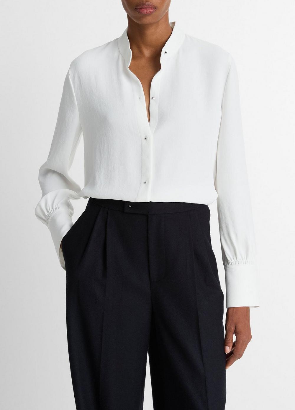 Women's Metal-button Crepe Shirt, Off White, Size S Vince