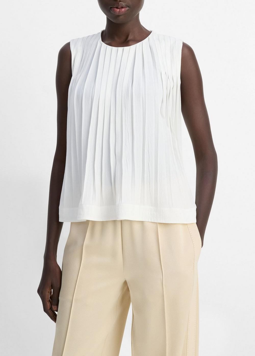 Women's Pleated A-line Top, Off White, Size M Vince
