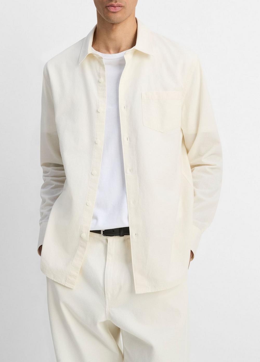 Men's Cotton Chambray Button-Front Shirt, Off White, Size XXL Vince