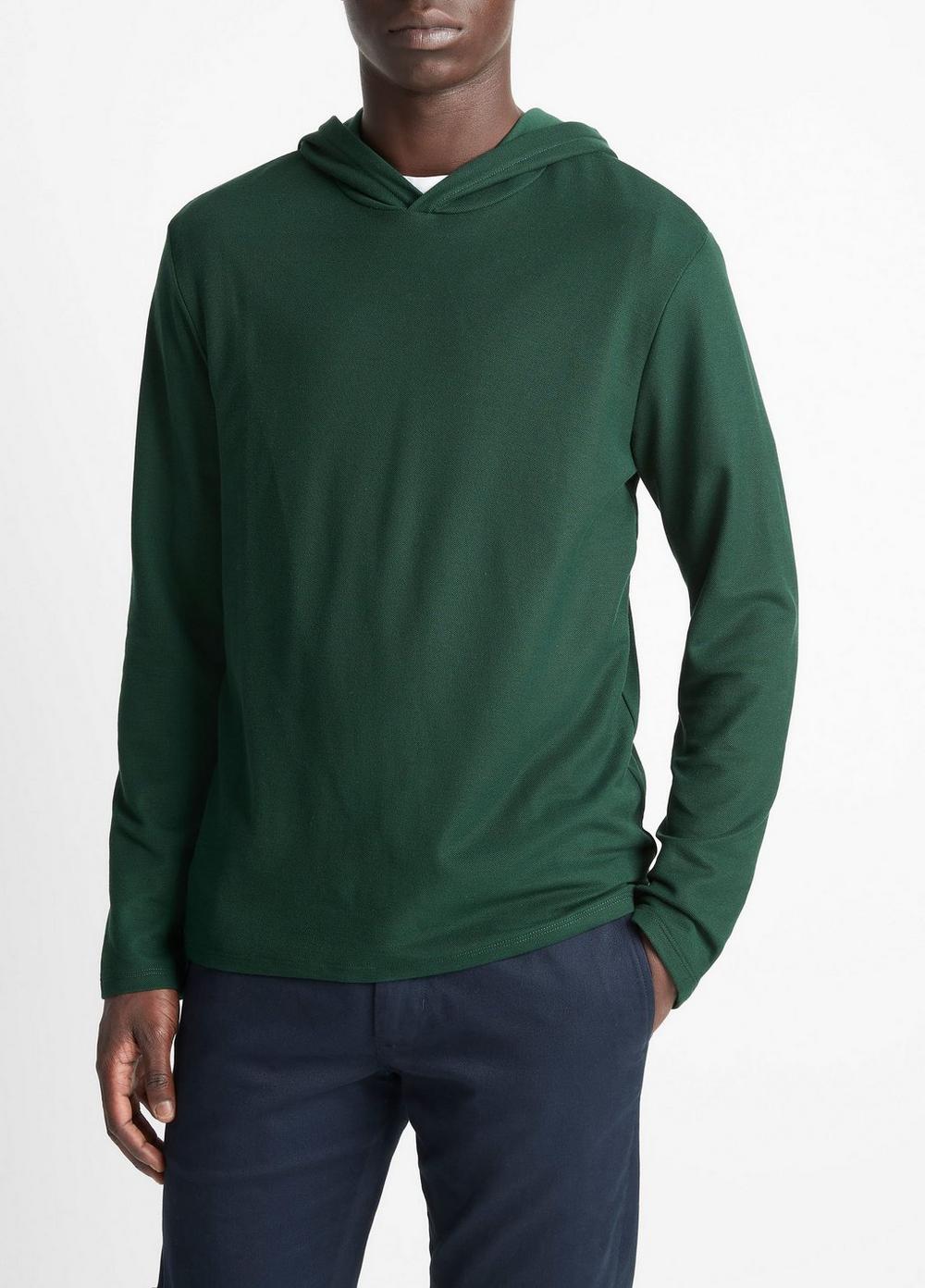 Men's Pima Cotton Piqué Hoodie, Maze, Size XXL Vince