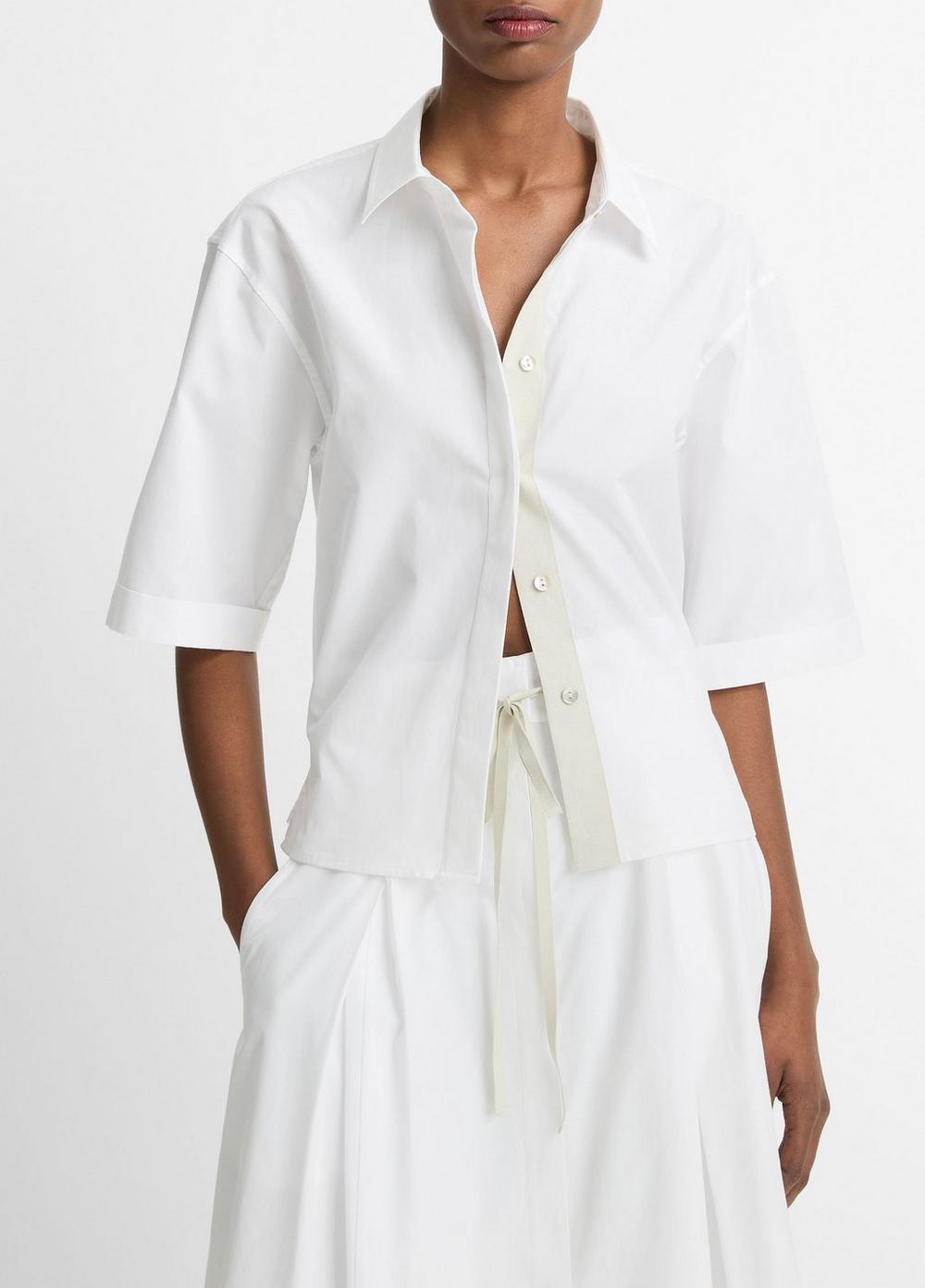 Women's Canvas Tape Cotton Button-Front Shirt, Optic White, Size XXS Vince
