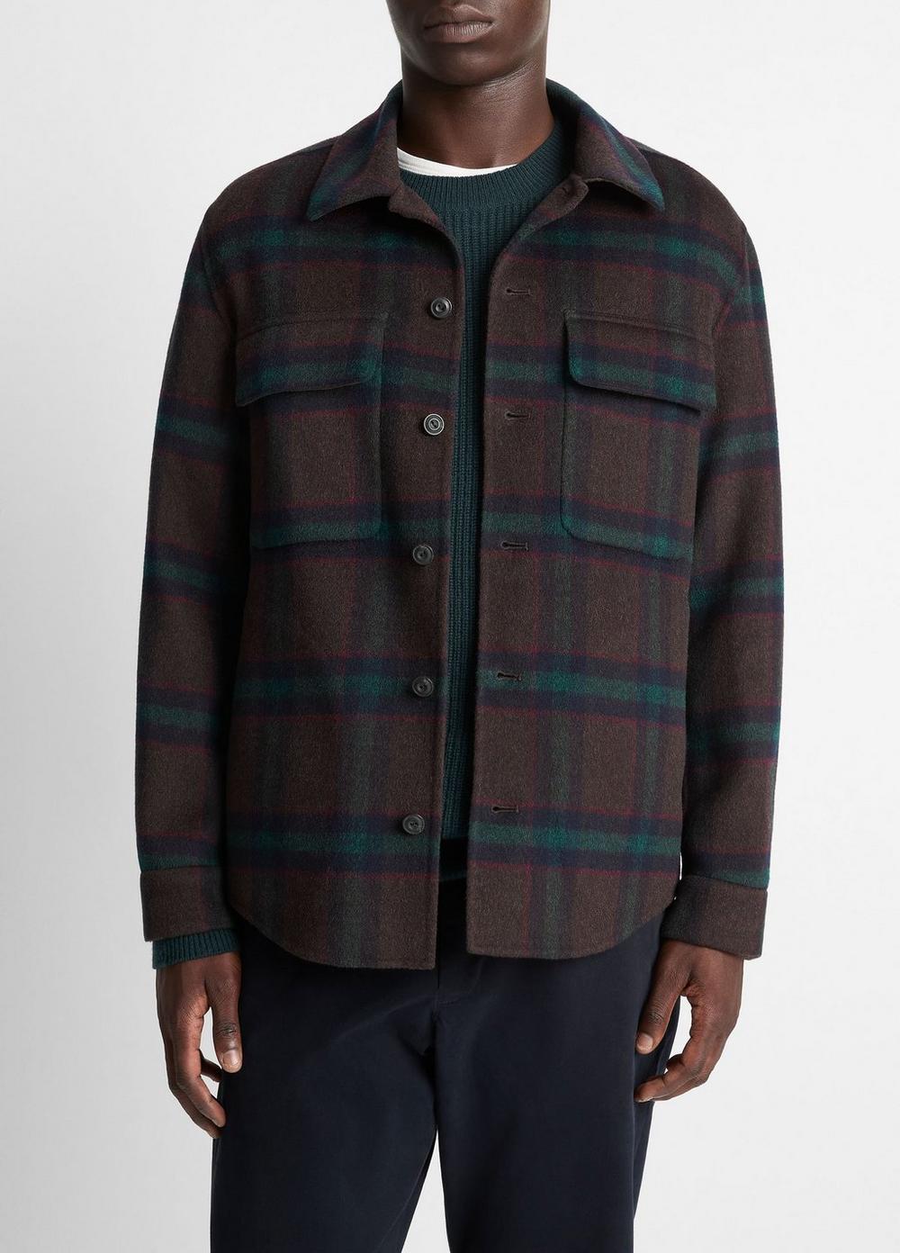 Men's Plaid Splittable Wool-Blend Shirt Jacket, Coastal Country Racer, Size XXL Vince