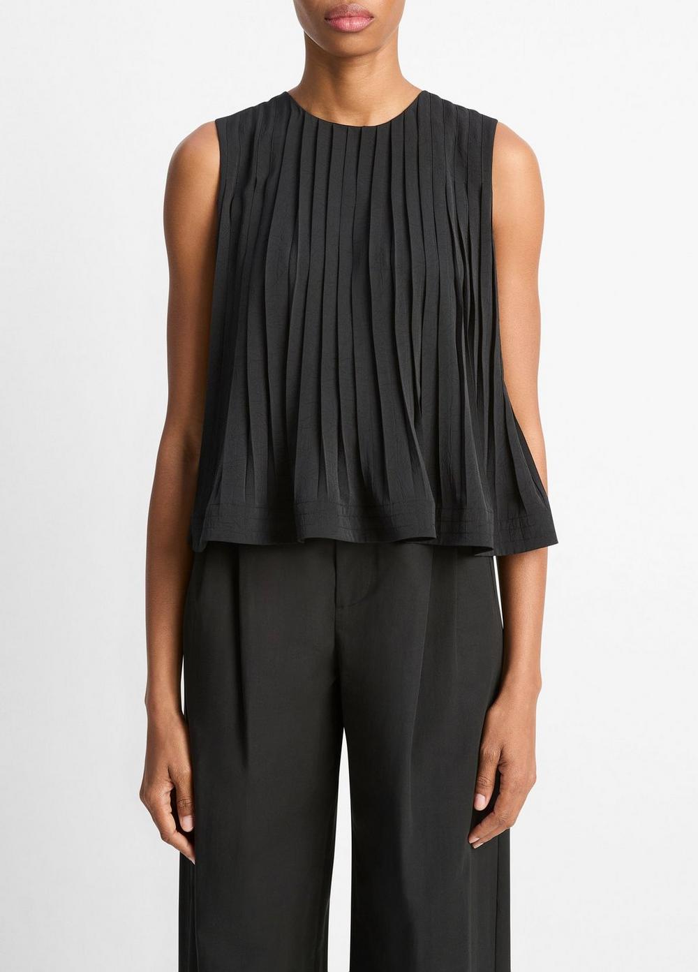 Women's Pleated A-line Top, Black, Size L Vince