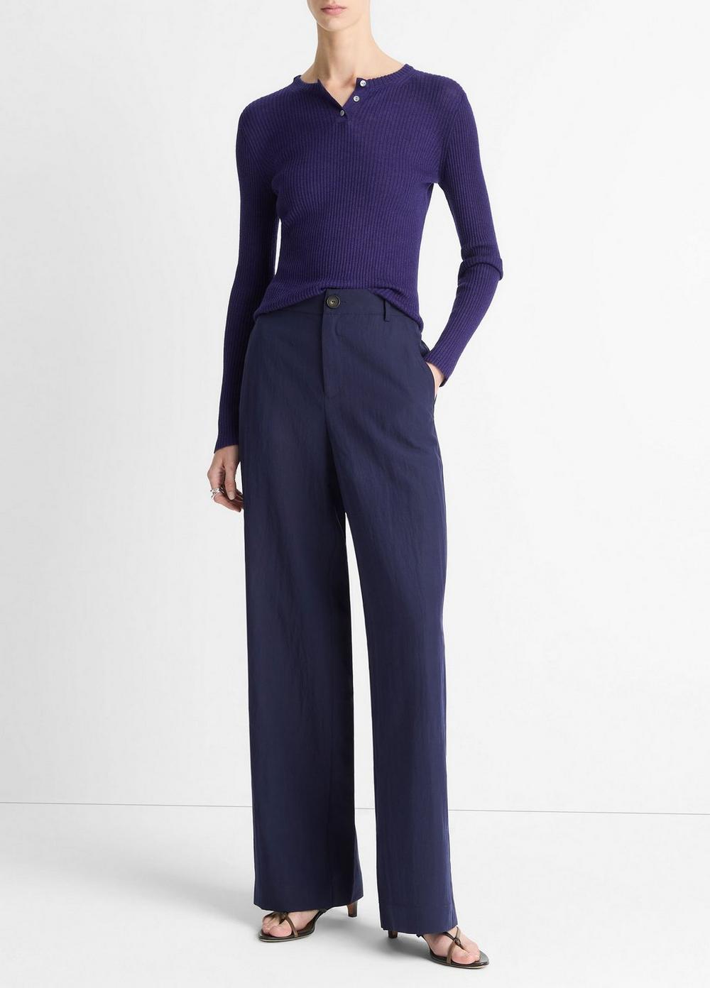 Women's Textured Relaxed Wide-Leg Pant, Dark Eclipse, Size 16 Vince