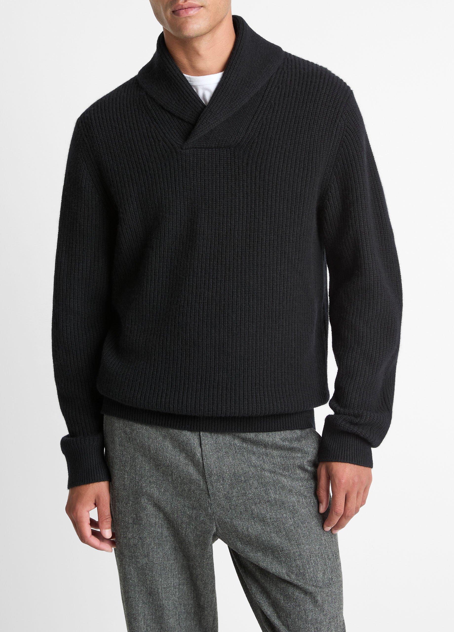 Men's Shaker Wool-Cashmere Shawl-Collar Sweater, Black, Size S Vince