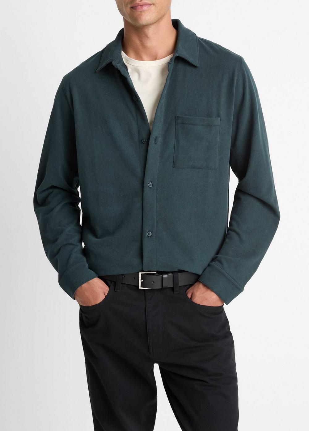 Men's Sueded Cotton Jersey Button-Front Shirt, Country Racer, Size L Vince