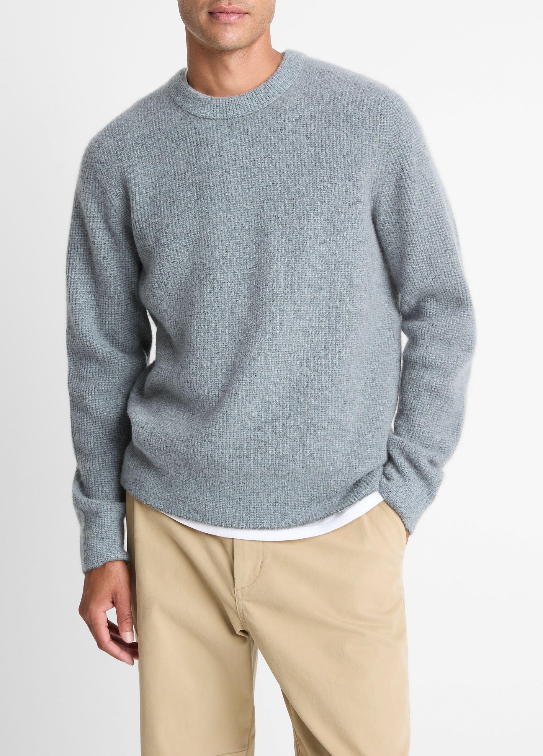 Men's Plush Cashmere Thermal Crew Neck Sweater, Medium Heather Grey/parlor Blue, Size XXL Vince