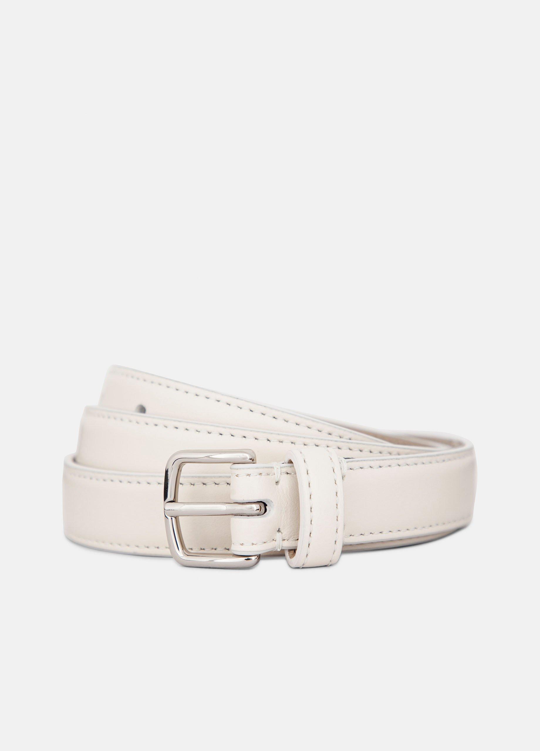 Women's Women's 20mm Stitched Leather Belt, Milk, Size XL Vince