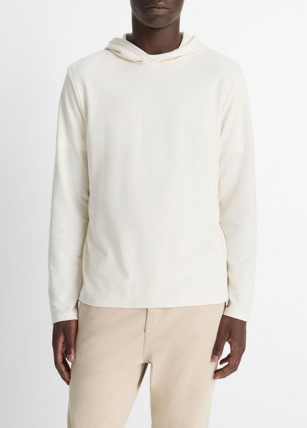 Men's Pima Cotton Piqué Hoodie, Blanco, Size XXL Vince