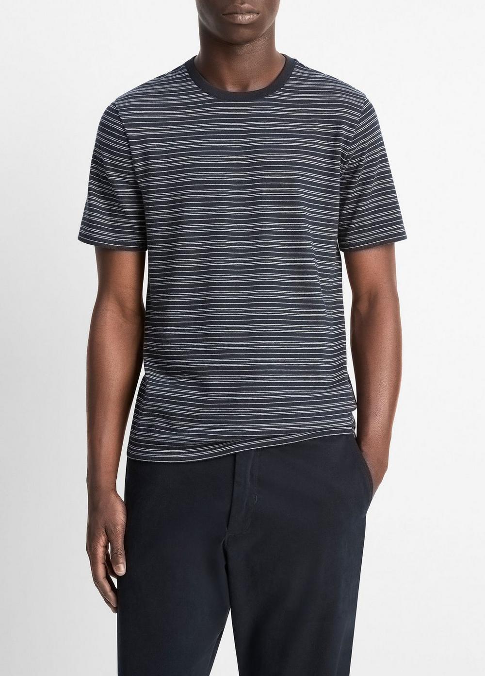 Men's Striped Cotton T-Shirt, Coastal Blue/off White, Size XS Vince
