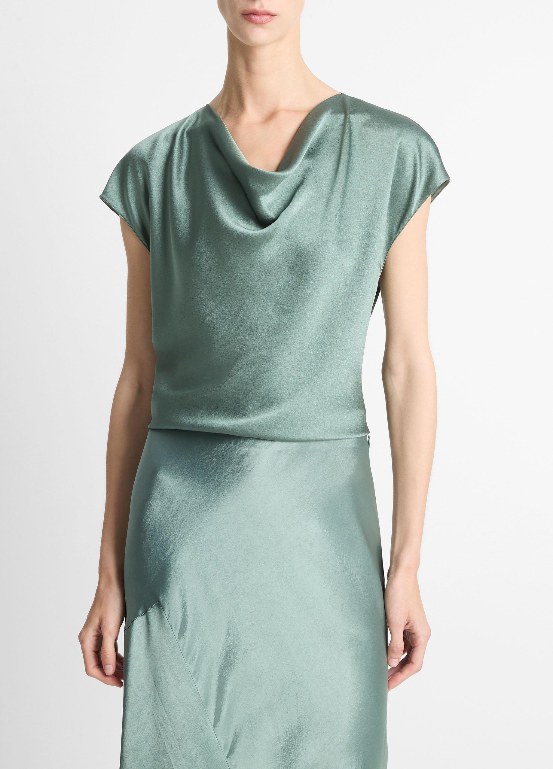 Women's Silk Cowl-Neck Blouse, Deep Patina, Size S Vince