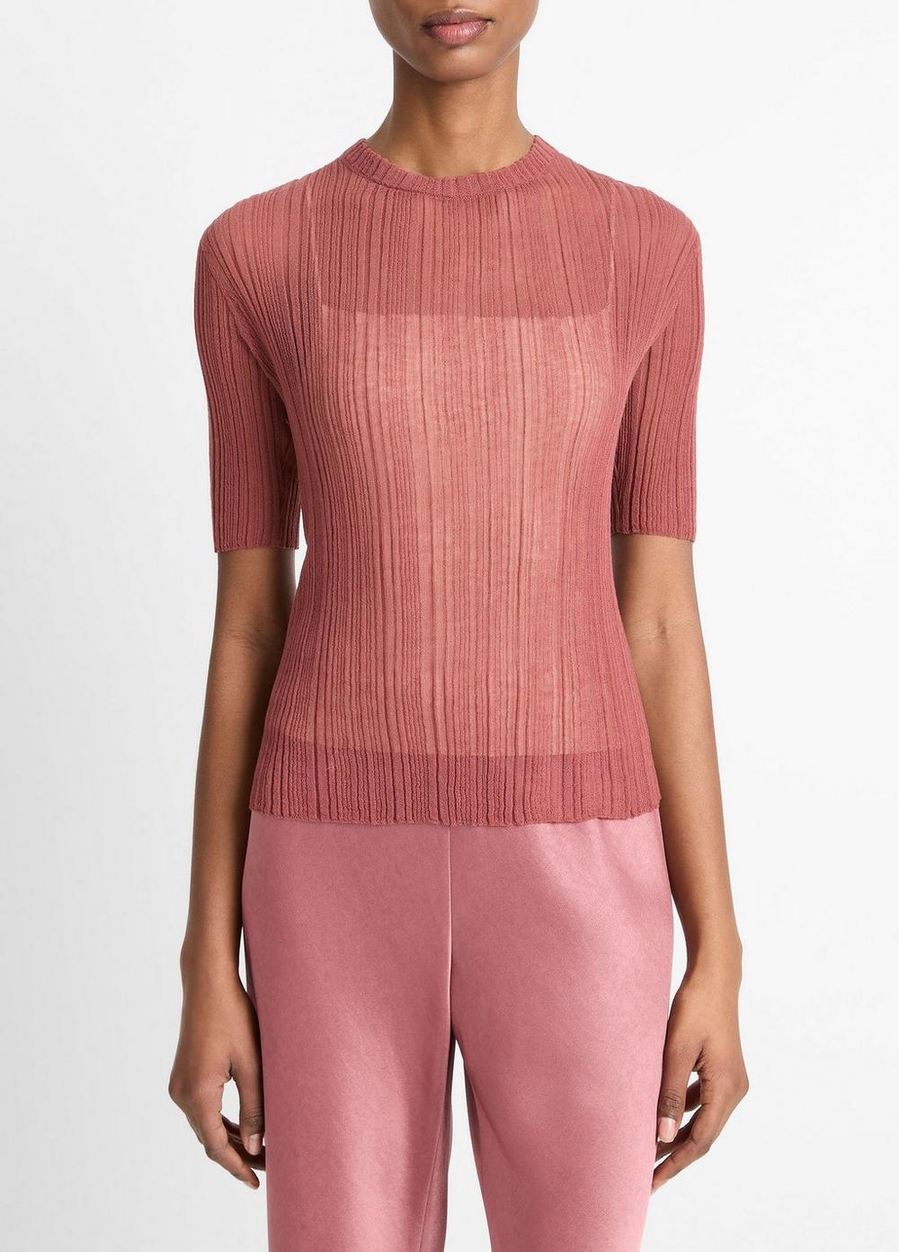 Women's Italian Cotton-Blend Double-Layer Top, Rose Jam/sabbia, Size S Vince