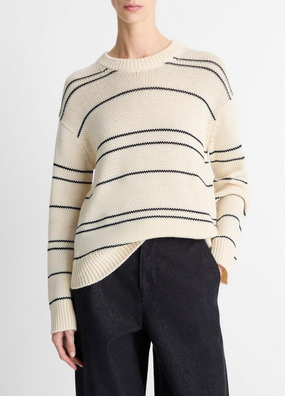 Women's Variegated Stripe Wool-Blend Sweater, Oat Shell/navy, Size S Vince