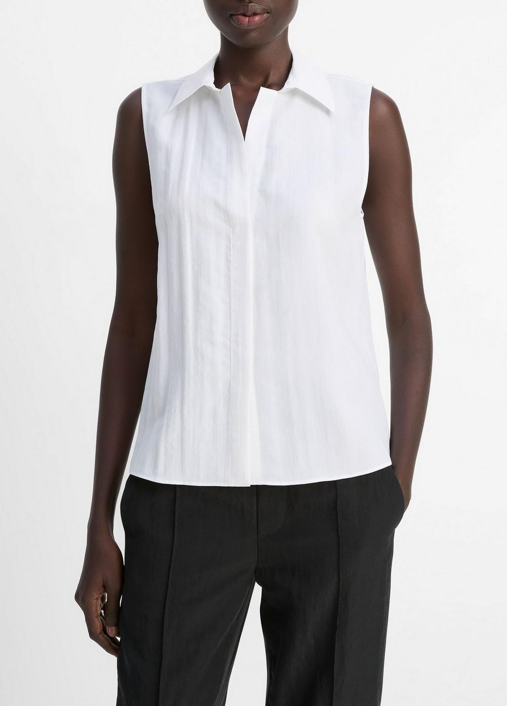 Women's Boxy Sleeveless Button-Front Shirt, Optic White, Size M Vince