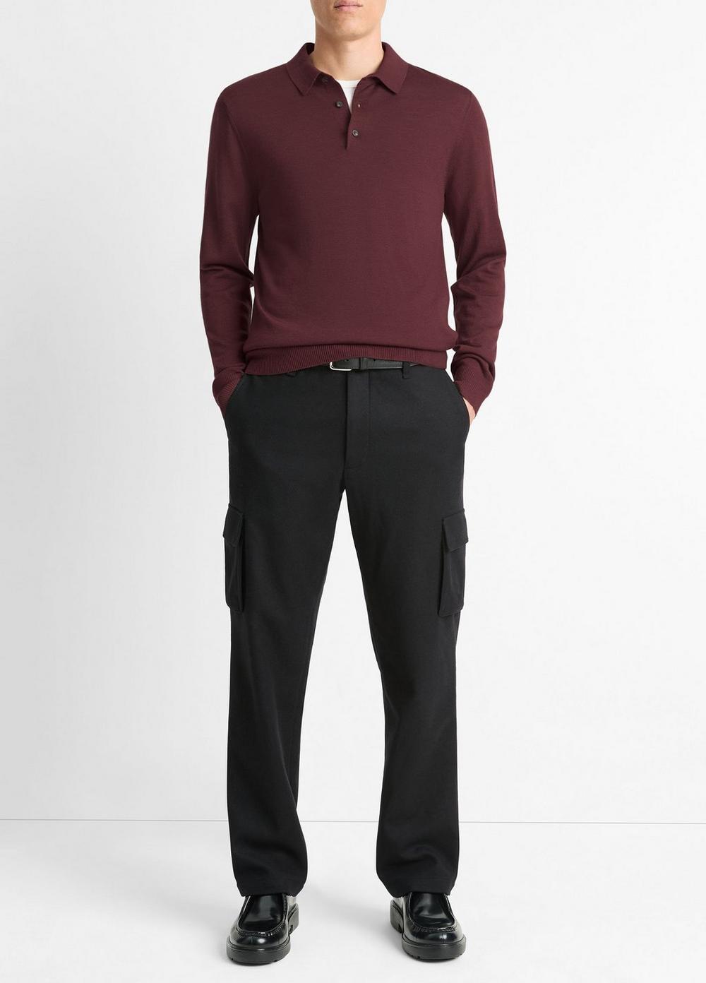 Men's Wool Polo Sweater, Port, Size XS Vince