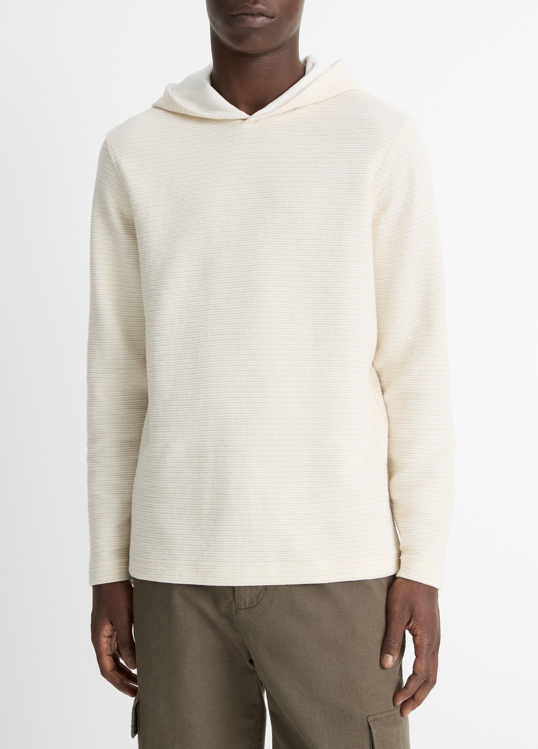 Men's Variegated Stripe Double-Face Cotton-Blend Hoodie, Baja Sand/natural, Size L Vince