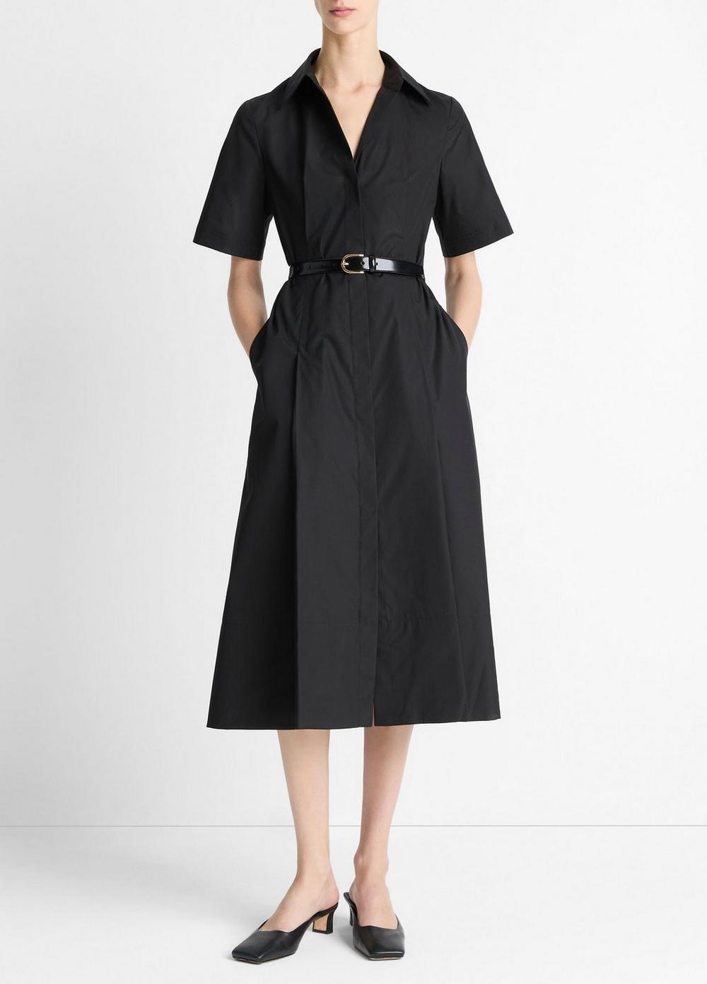 Women's Cotton Short-Sleeve Shirt Dress, Black, Size XS Vince