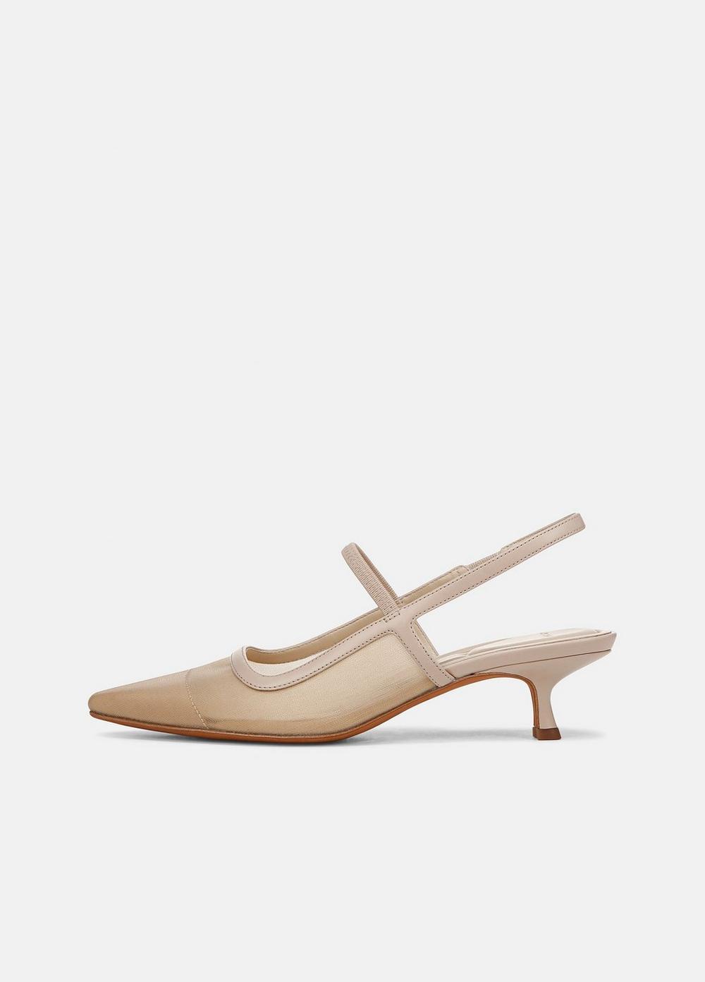 Women's Venice Leather And Mesh Slingback Kitten Heel, Birch Sand, Size 7.5 Vince