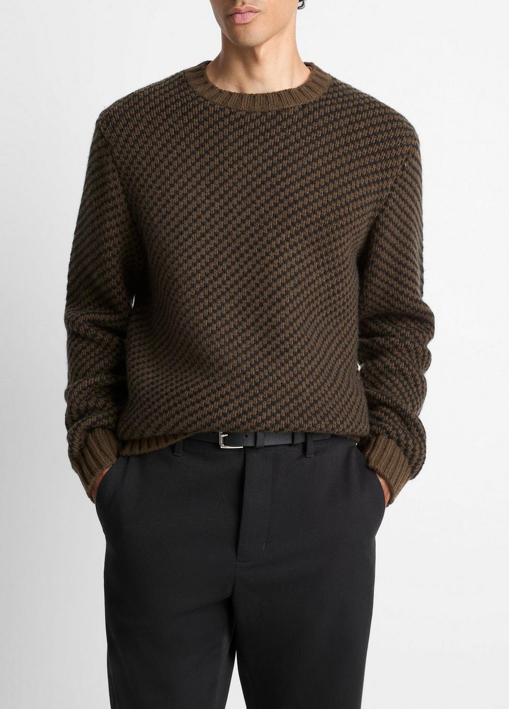 Men's Birdseye Twill Wool-Cashmere Sweater, Dark Roast, Size XXL Vince