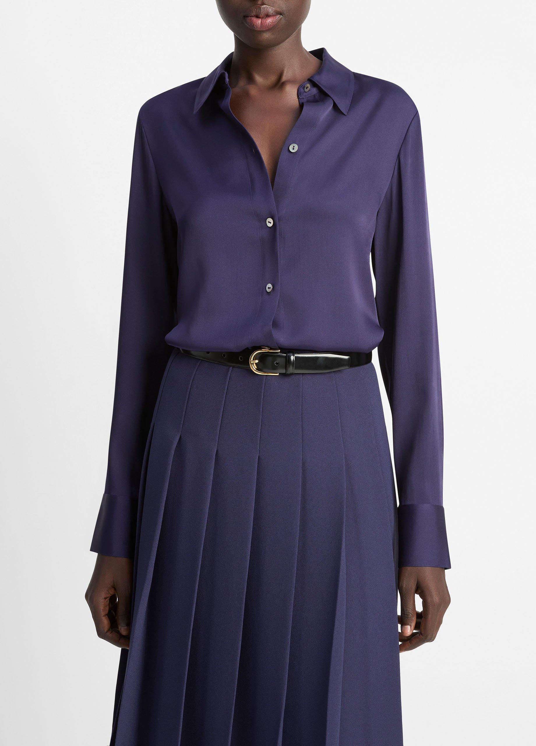 Women's Silk-Blend Slim Button-Front Blouse, Twilight, Size XXS Vince