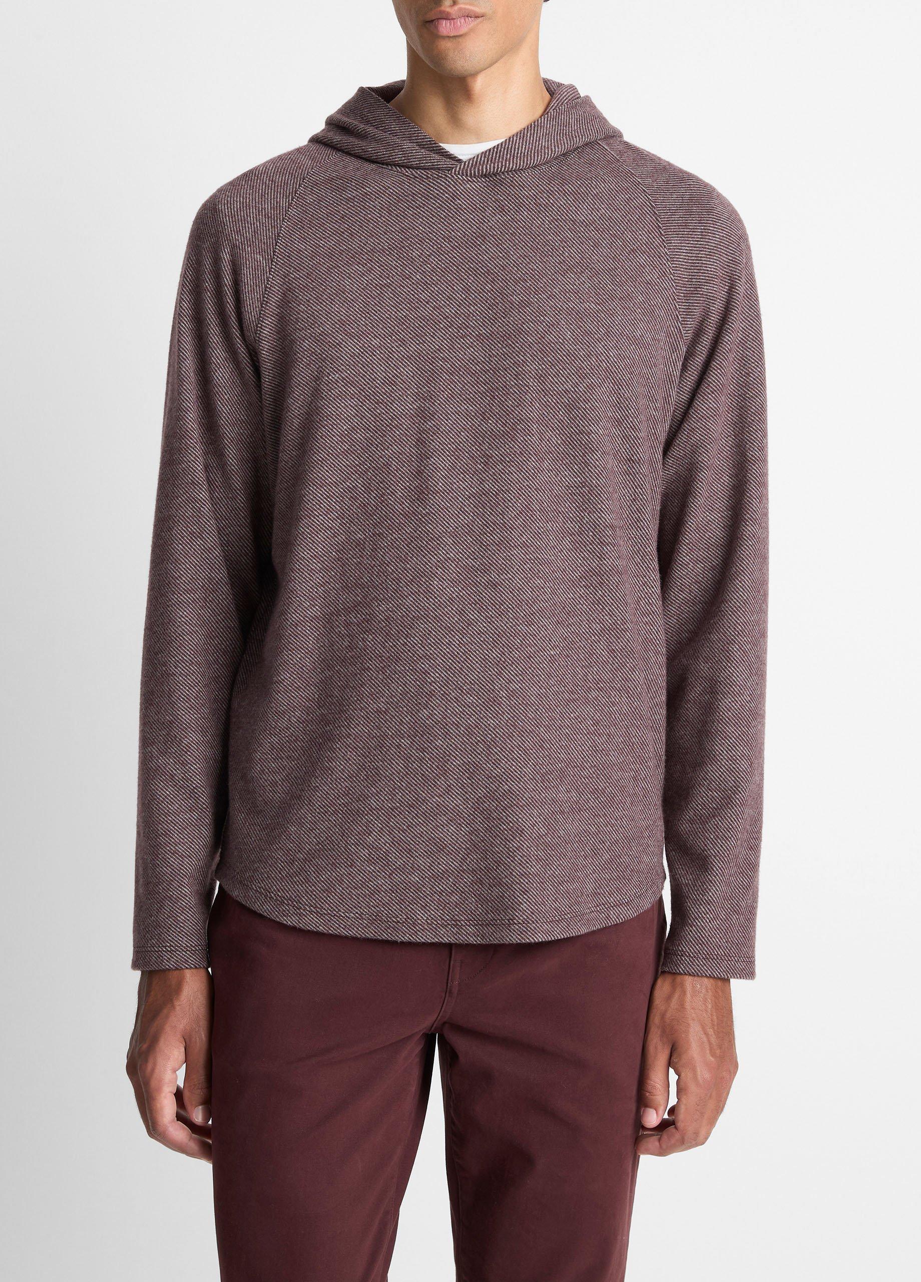 Men's Broken Twill Pullover Hoodie, Port/heather Grey, Size L Vince