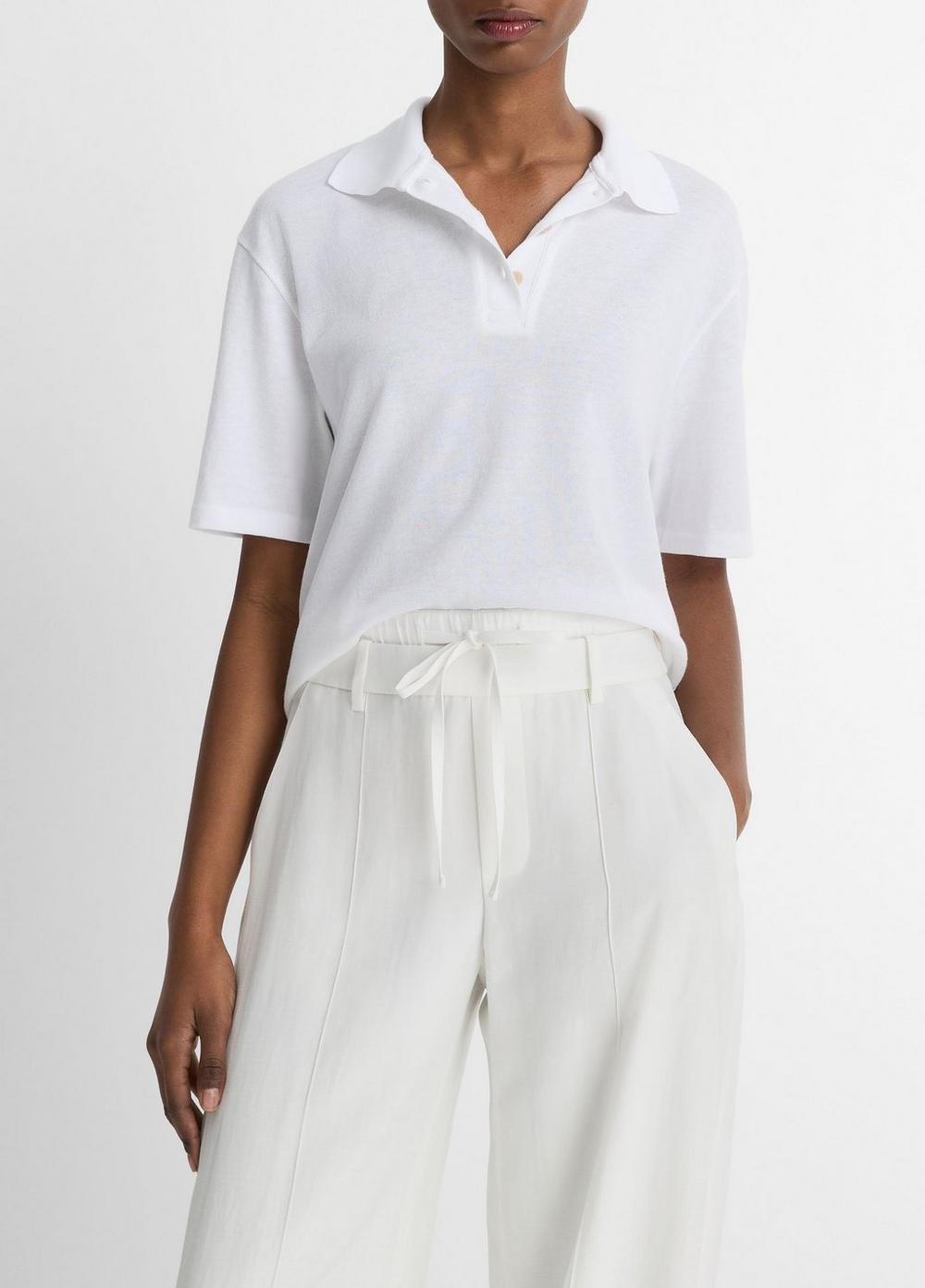 Women's Easy Cotton Polo Shirt, Optic White, Size XXS Vince
