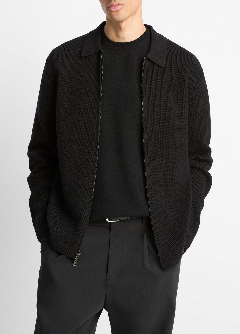 Men's Wool-Blend Two-way Zip Cardigan, Black, Size XL Vince by Vince
