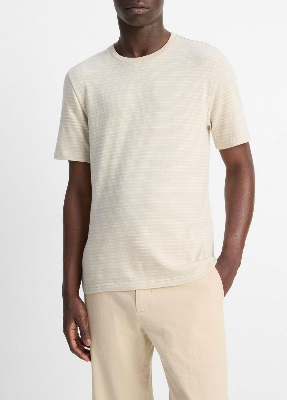 Men's Striped Cotton T-Shirt, Coyote/off White, Size L Vince