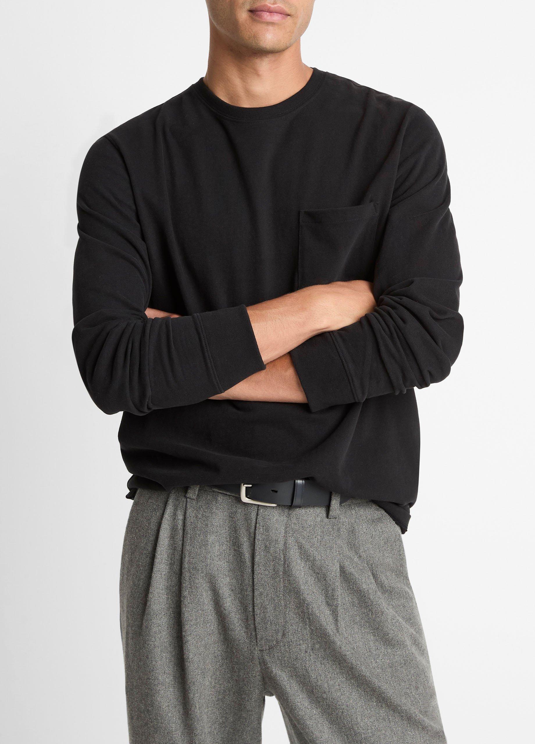 Men's Sueded Jersey Long-Sleeve Pocket T-Shirt, Black, Size XXL Vince