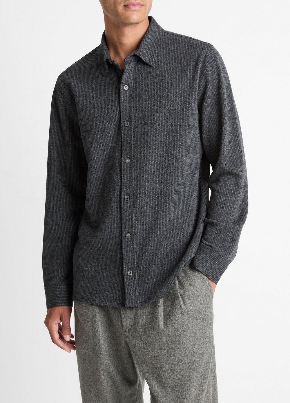 Men's Pinstripe Jacquard Cotton-Blend Button-Front Shirt, Charcoal, Size XXL Vince
