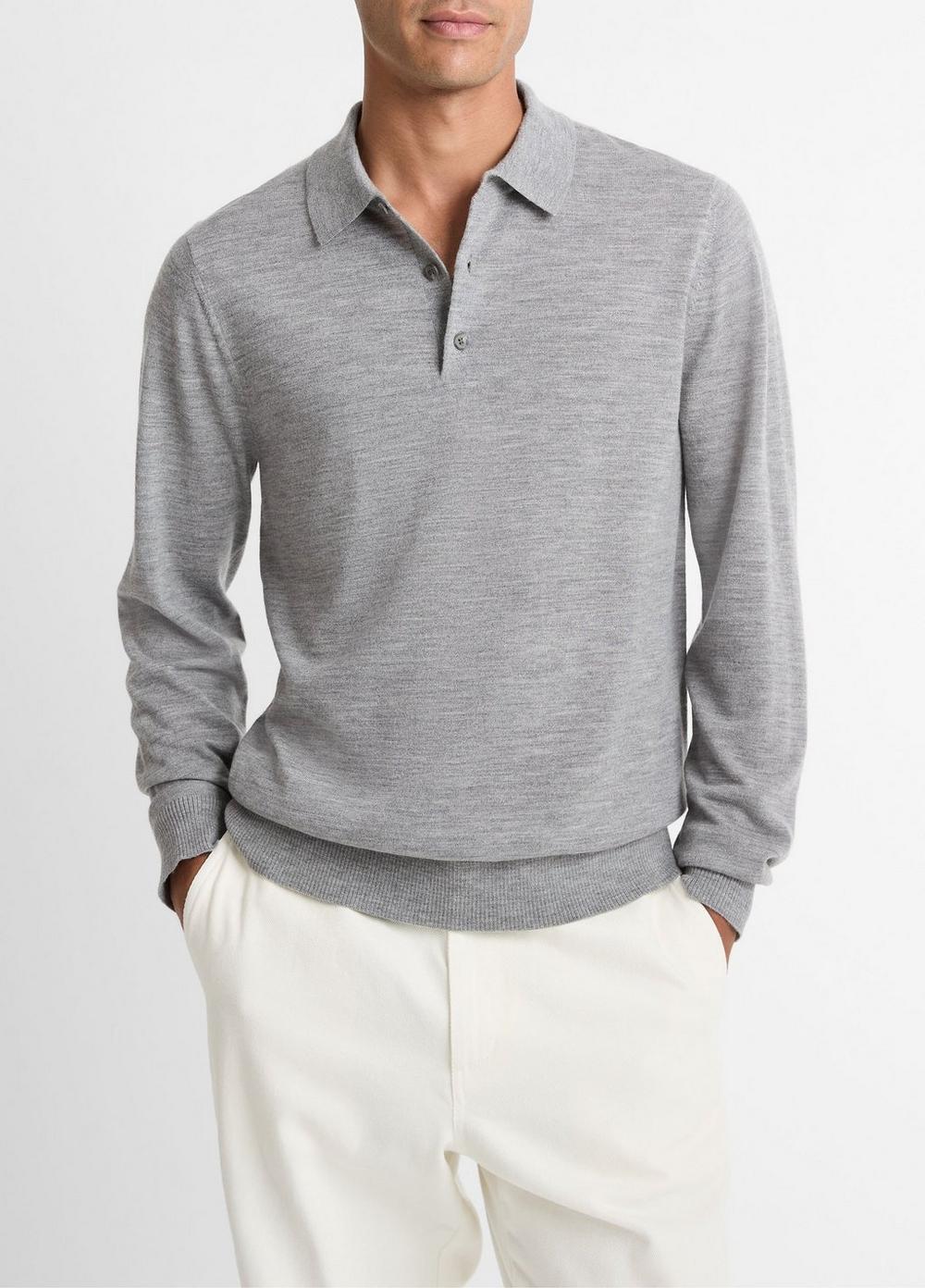 Men's Wool Polo Sweater, Heather Grey, Size XXL Vince