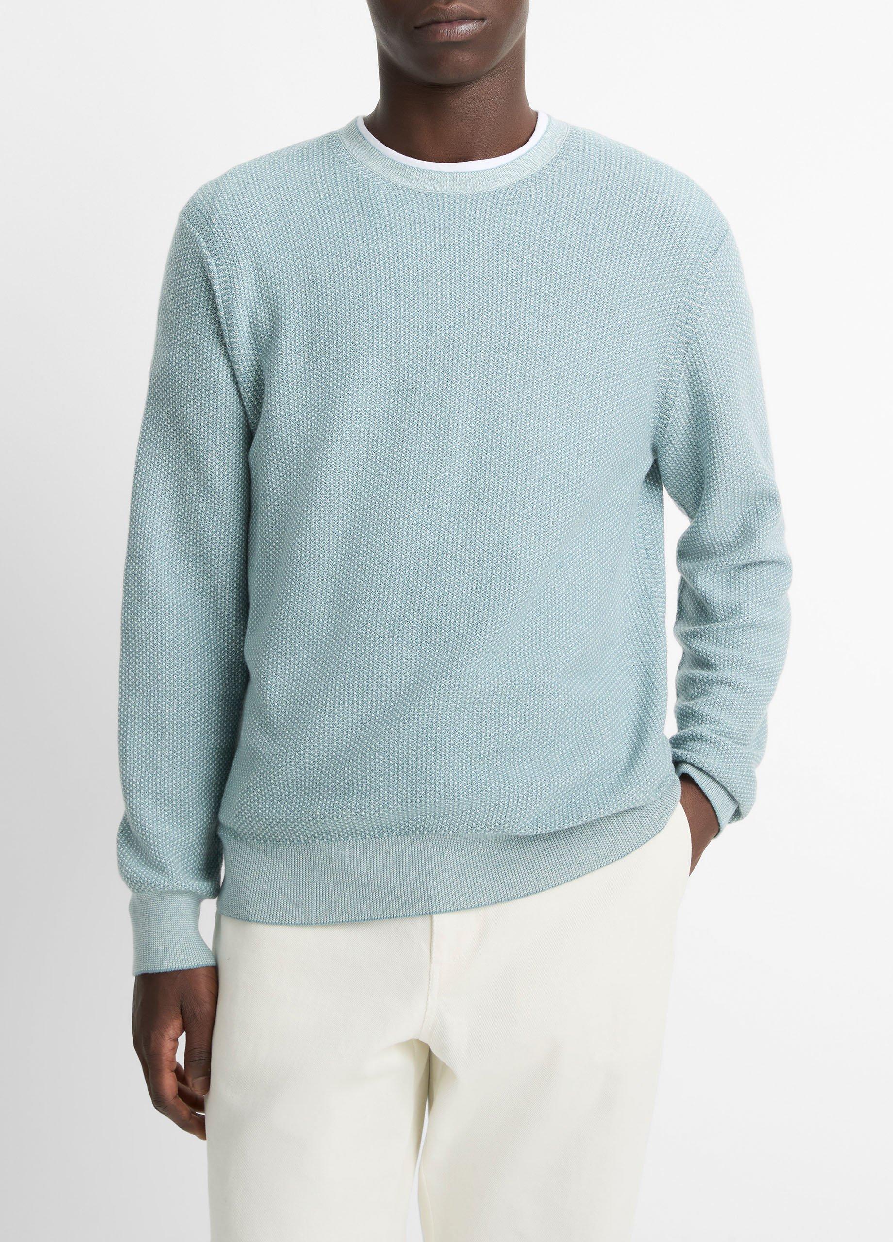 Men's Geo-jacquard Wool-Blend Crew Neck Sweater, Lagoon/classic Cream, Size XS Vince