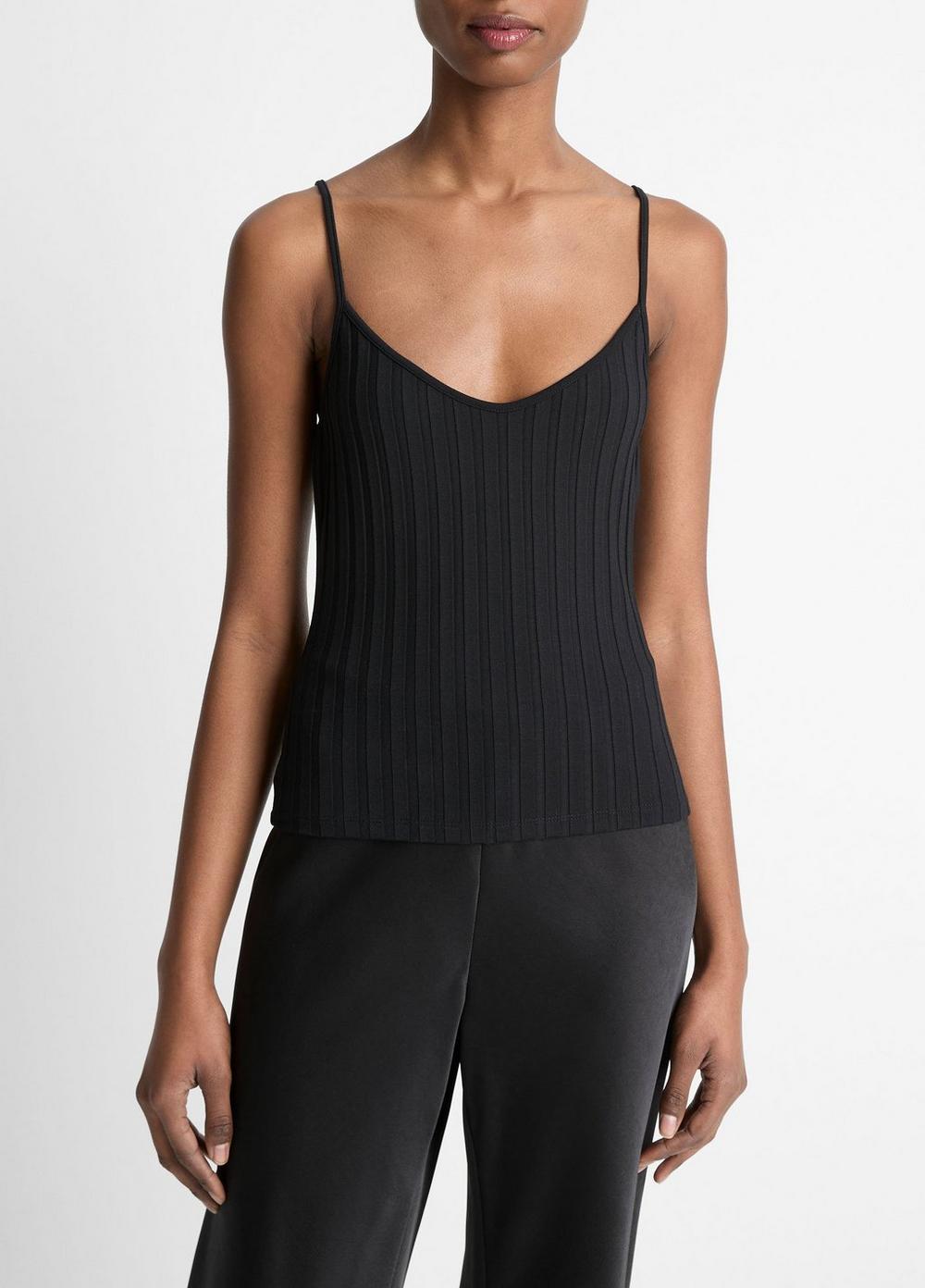 Women's Ribbed V-Neck Camisole, Black, Size XL Vince by Vince