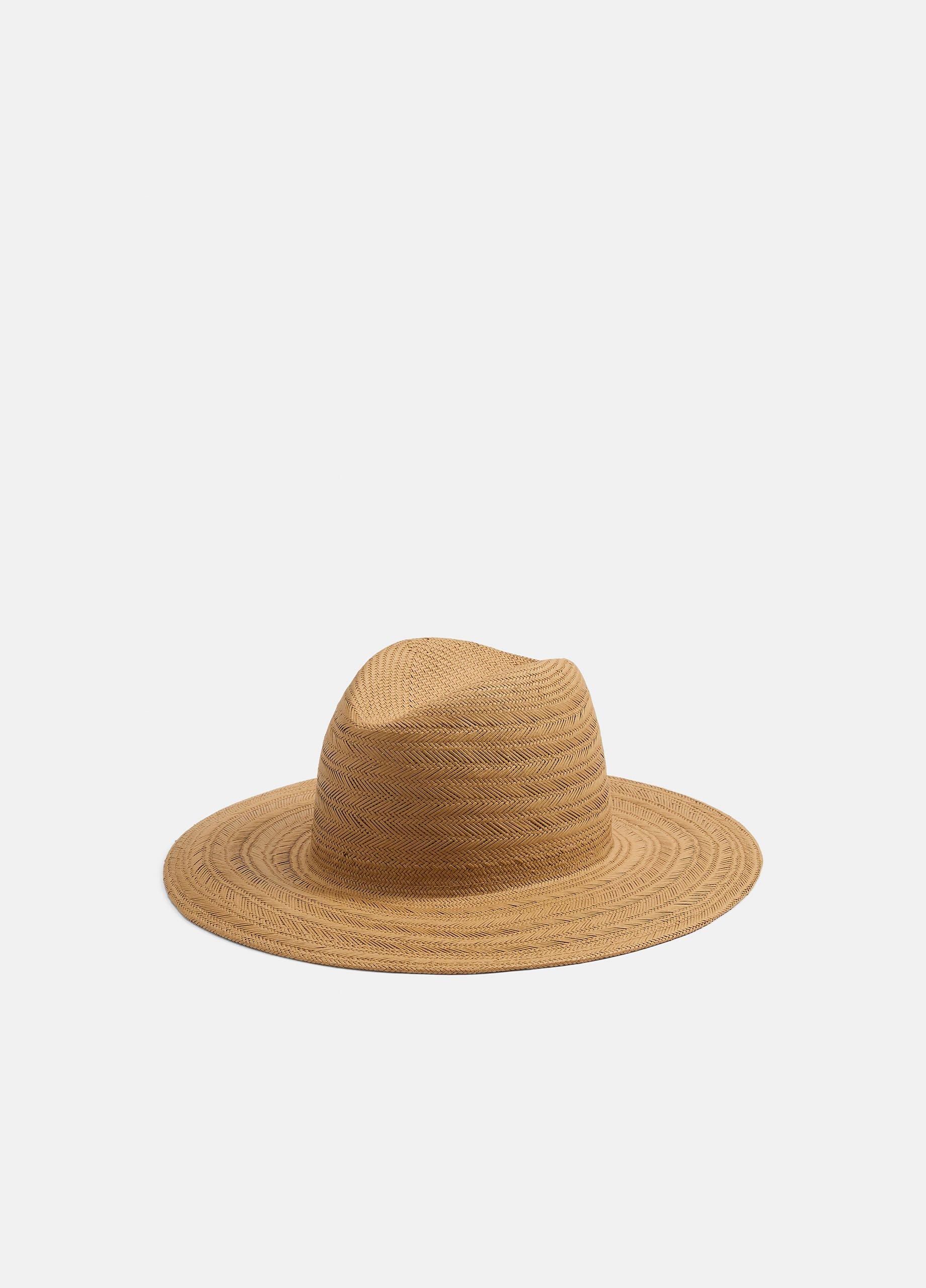Women's Herringbone-weave Straw Panama Hat, Camel, Size S/M Vince by Vince