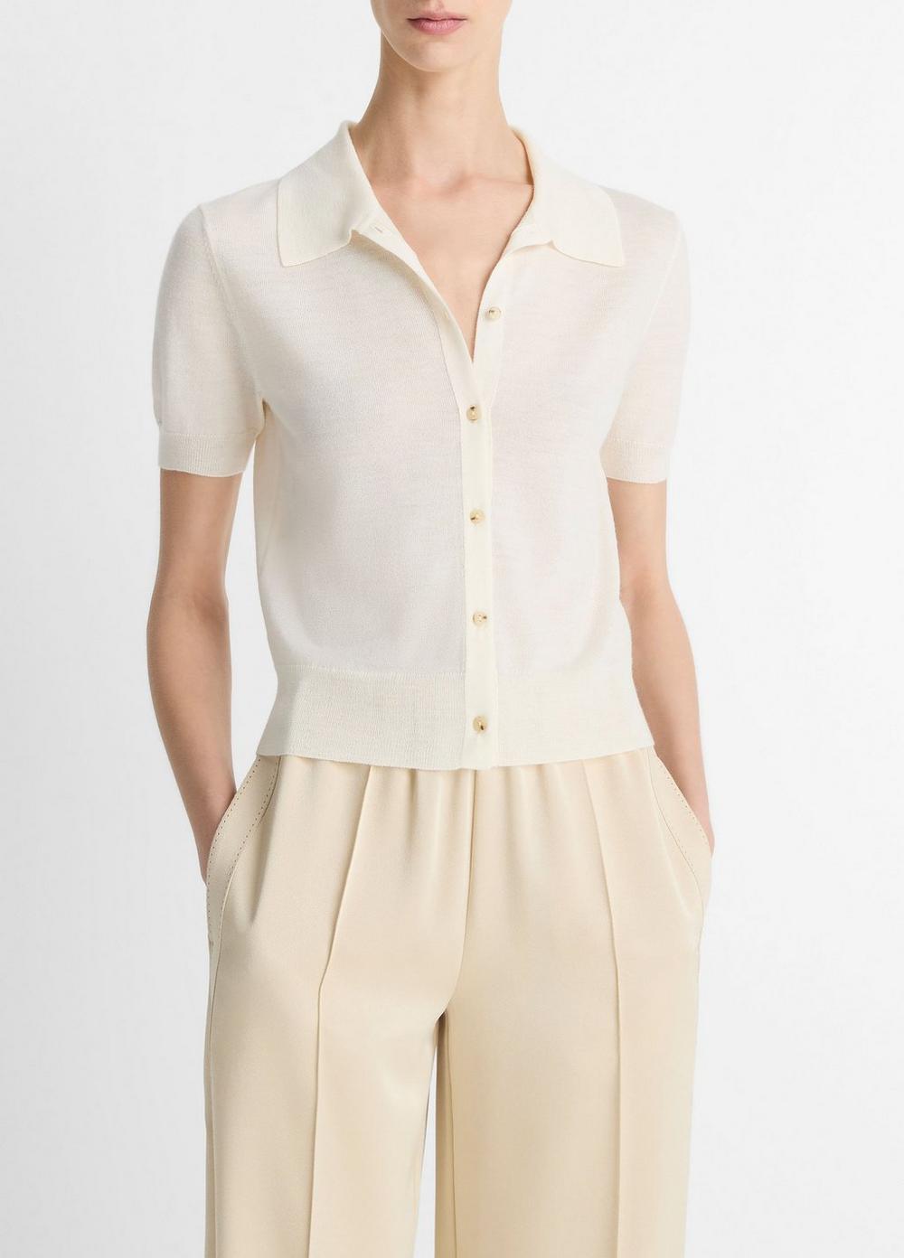 Women's Wool-Blend Collared Button-Front Sweater, Off White, Size XXS Vince