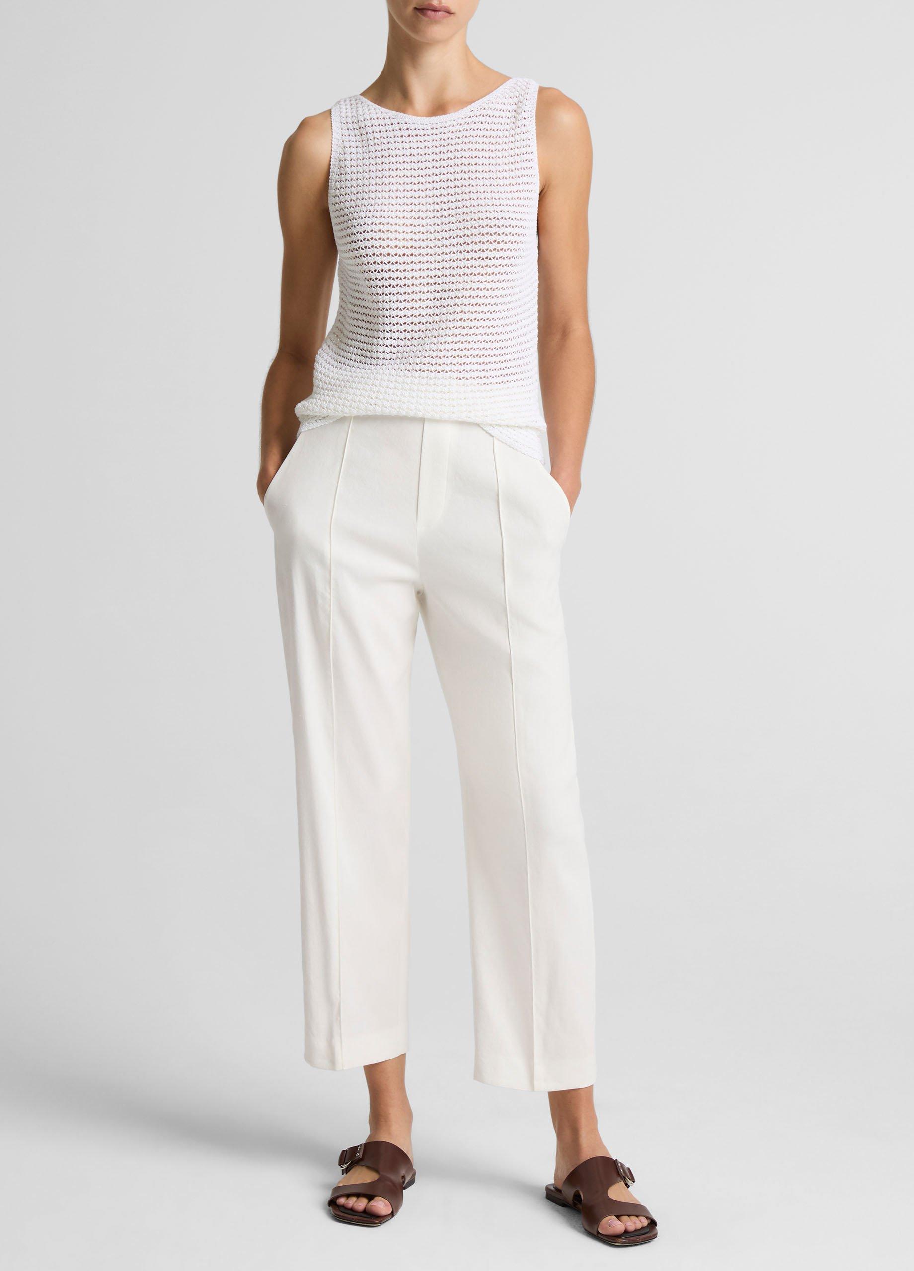 Women's Grace Mid-Rise Linen-Blend Pull-On Pant, Off White, Size S Vince