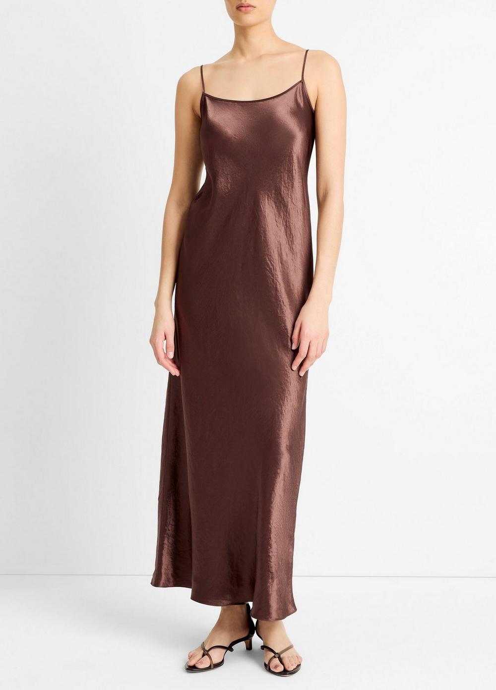Women's Satin Bias Maxi Slip Dress, Chocolate, Size XL Vince